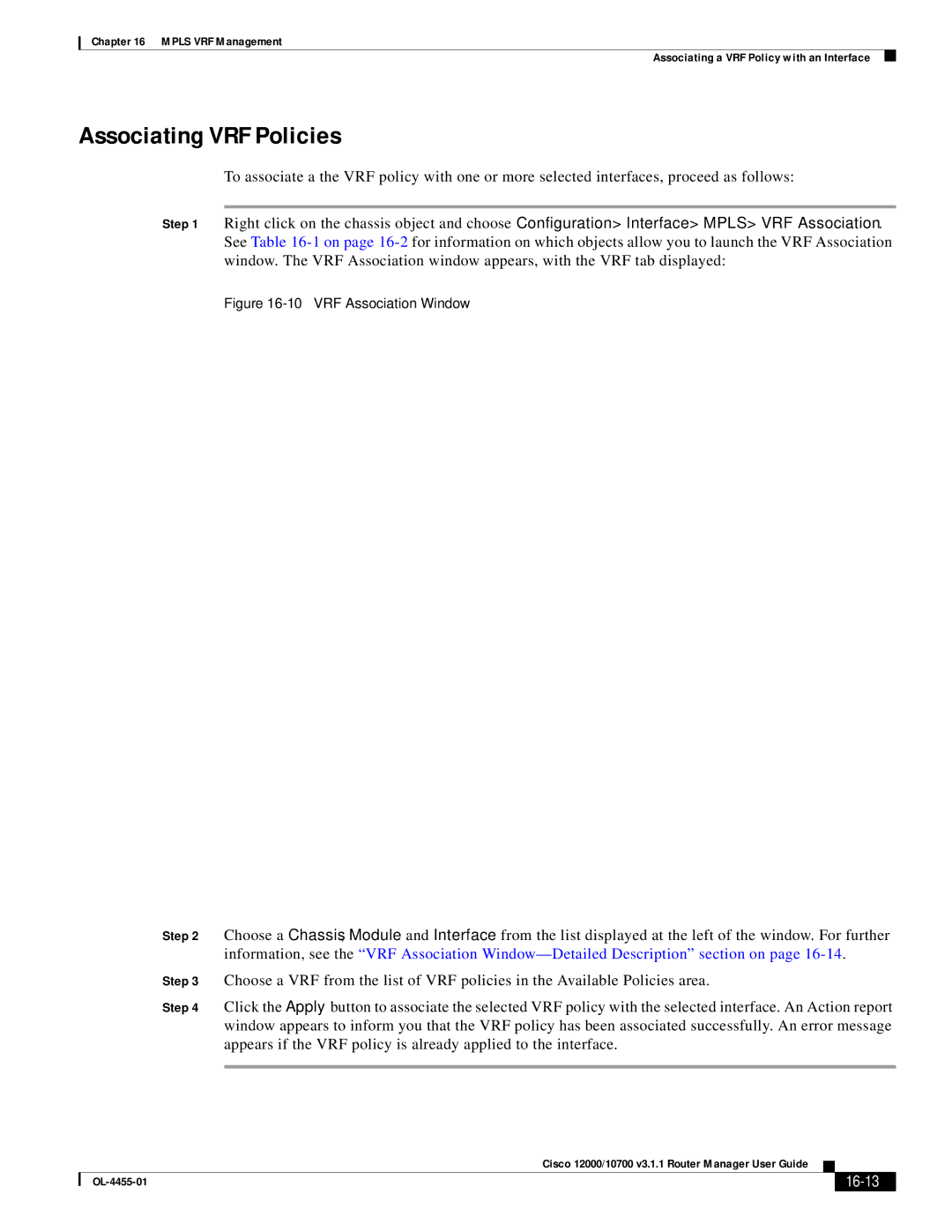 Cisco Systems 12000/10700 V3.1.1 manual Associating VRF Policies, 16-13 