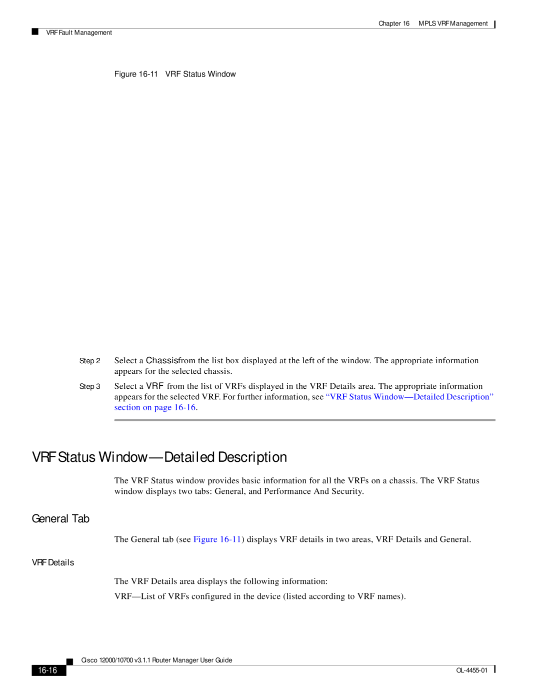 Cisco Systems 12000/10700 V3.1.1 manual VRF Status Window-Detailed Description, VRF Details, 16-16 