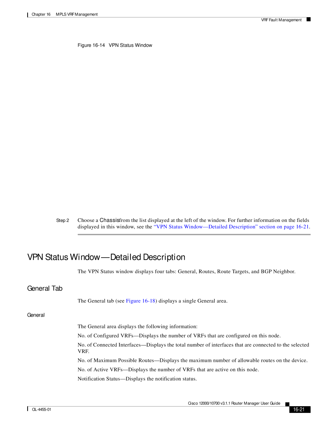 Cisco Systems 12000/10700 V3.1.1 manual VPN Status Window-Detailed Description, 16-21 