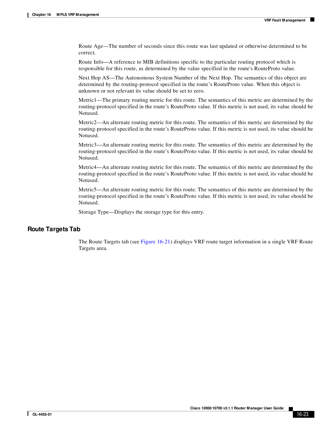 Cisco Systems 12000/10700 V3.1.1 manual Route Targets Tab, 16-23 