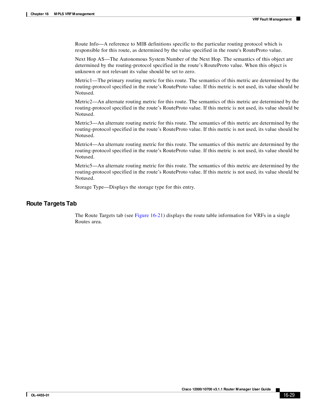 Cisco Systems 12000/10700 V3.1.1 manual Route Targets Tab, 16-29 