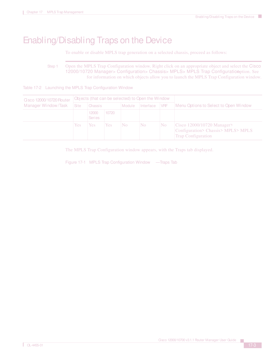 Cisco Systems 12000/10700 V3.1.1 manual Enabling/Disabling Traps on the Device, 17-3 