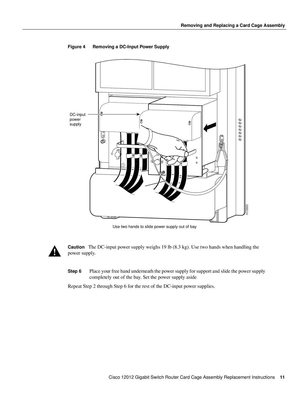 Cisco Systems 12012 manual Removing a DC-Input Power Supply 