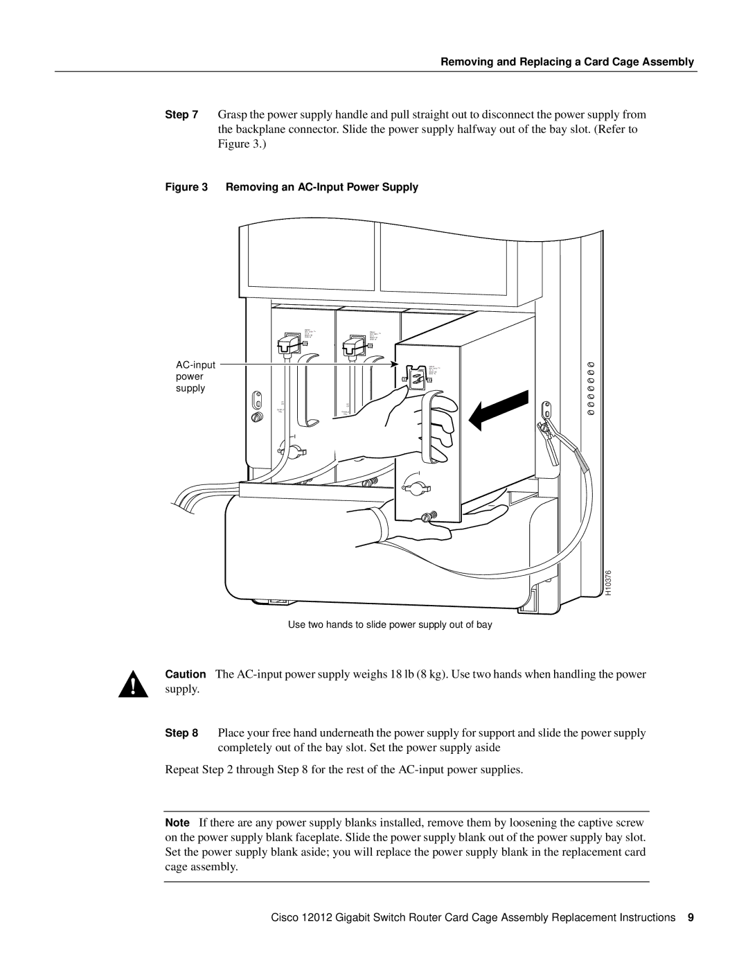 Cisco Systems 12012 manual Removing an AC-Input Power Supply 