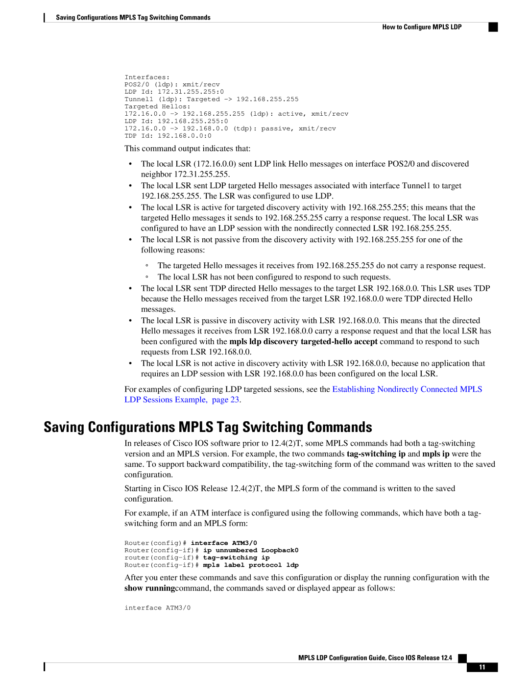 Cisco Systems 12.4 manual Saving Configurations Mpls Tag Switching Commands 