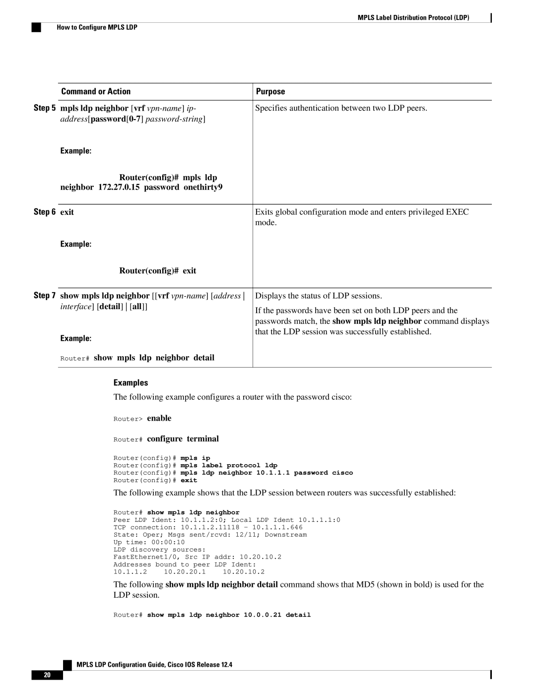 Cisco Systems 12.4 manual Mpls ldp neighbor vrf vpn-nameip 