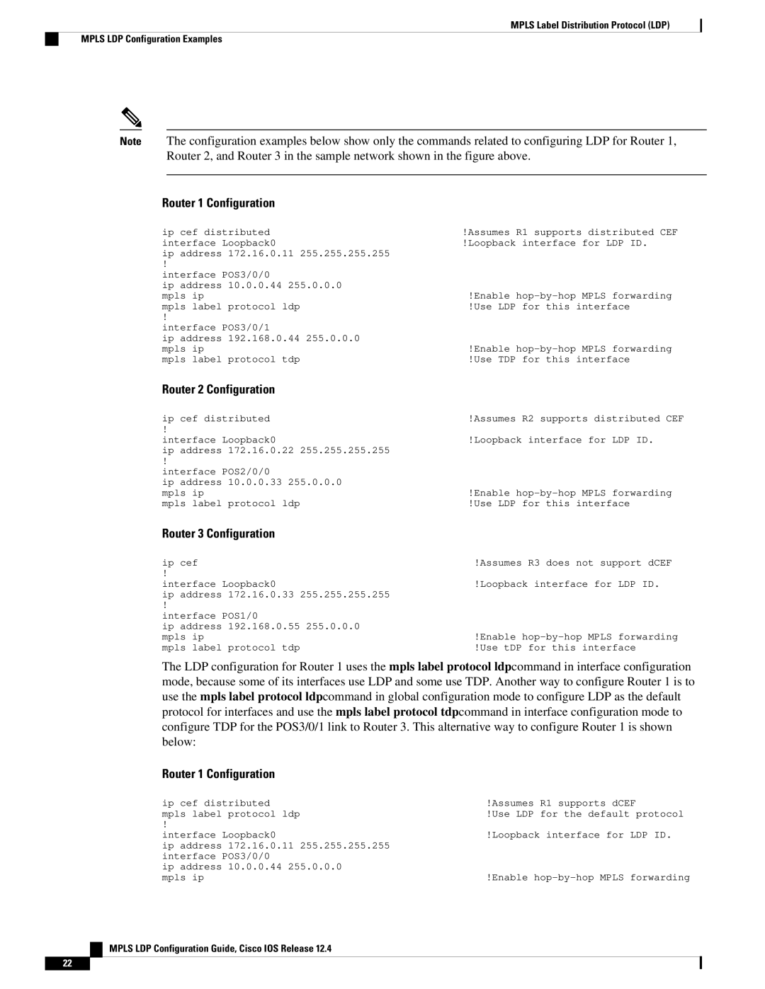 Cisco Systems 12.4 manual Router 1 Configuration, Router 2 Configuration, Router 3 Configuration 