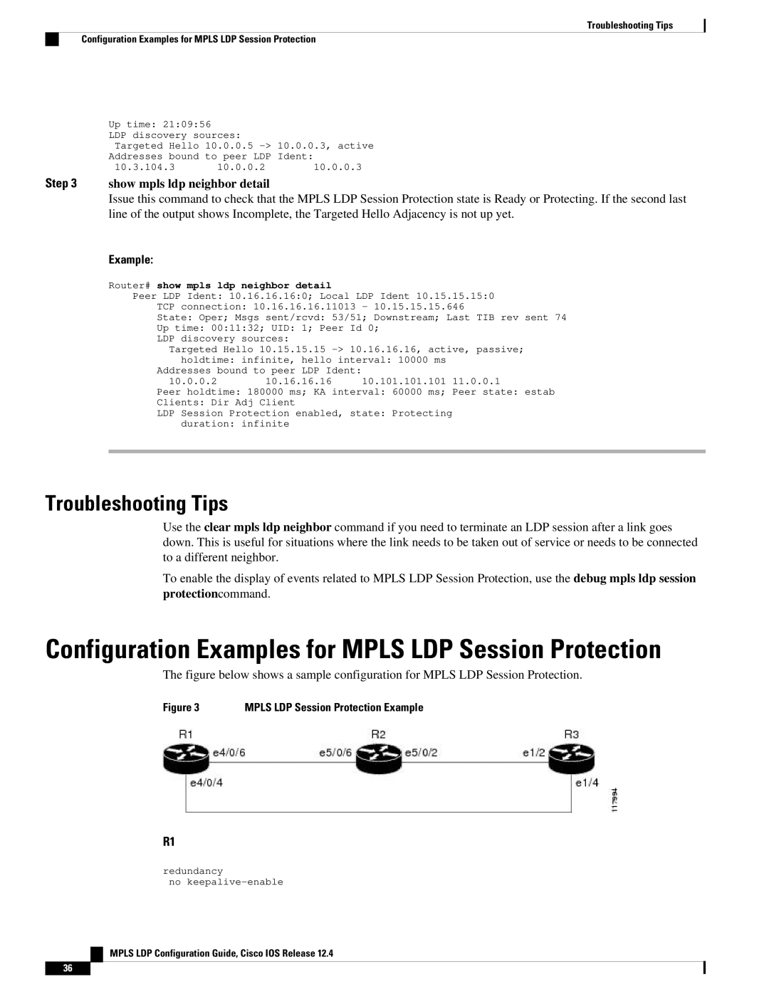 Cisco Systems 12.4 manual Troubleshooting Tips, Router# show mpls ldp neighbor detail 