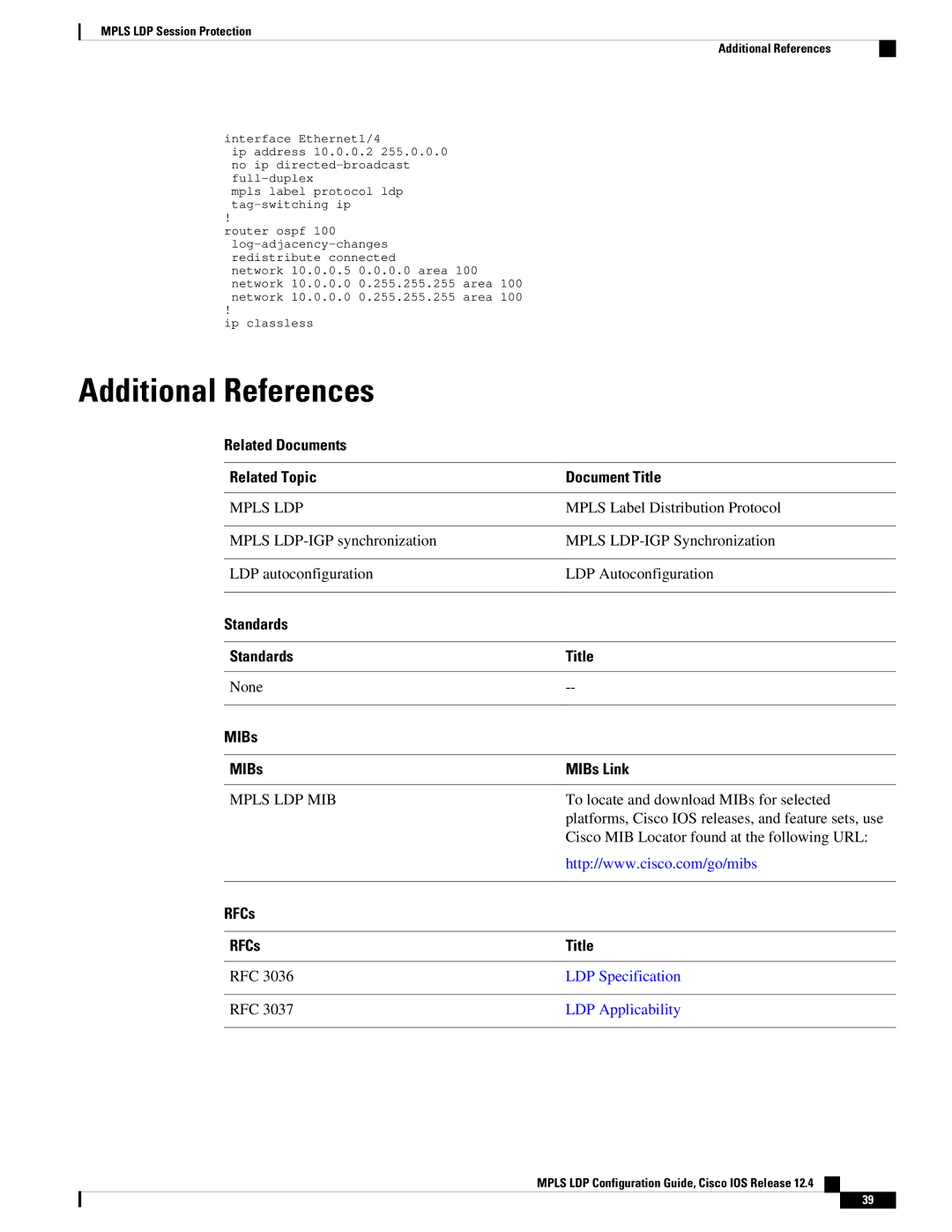 Cisco Systems 12.4 manual MIBs MIBs Link, RFCs Title 