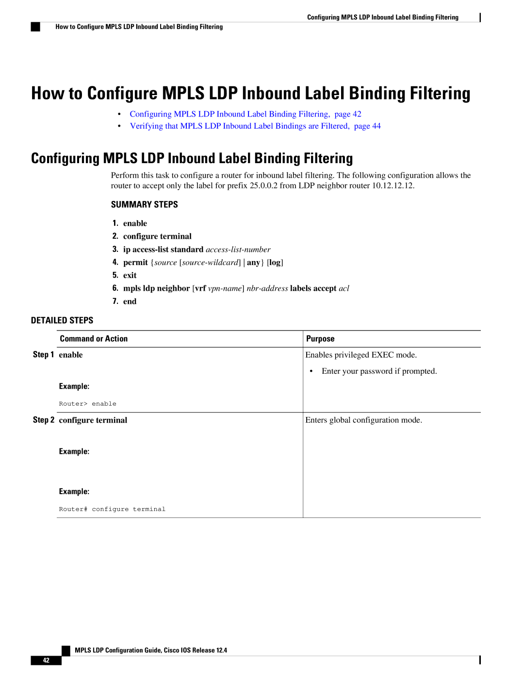 Cisco Systems 12.4 manual How to Configure Mpls LDP Inbound Label Binding Filtering 