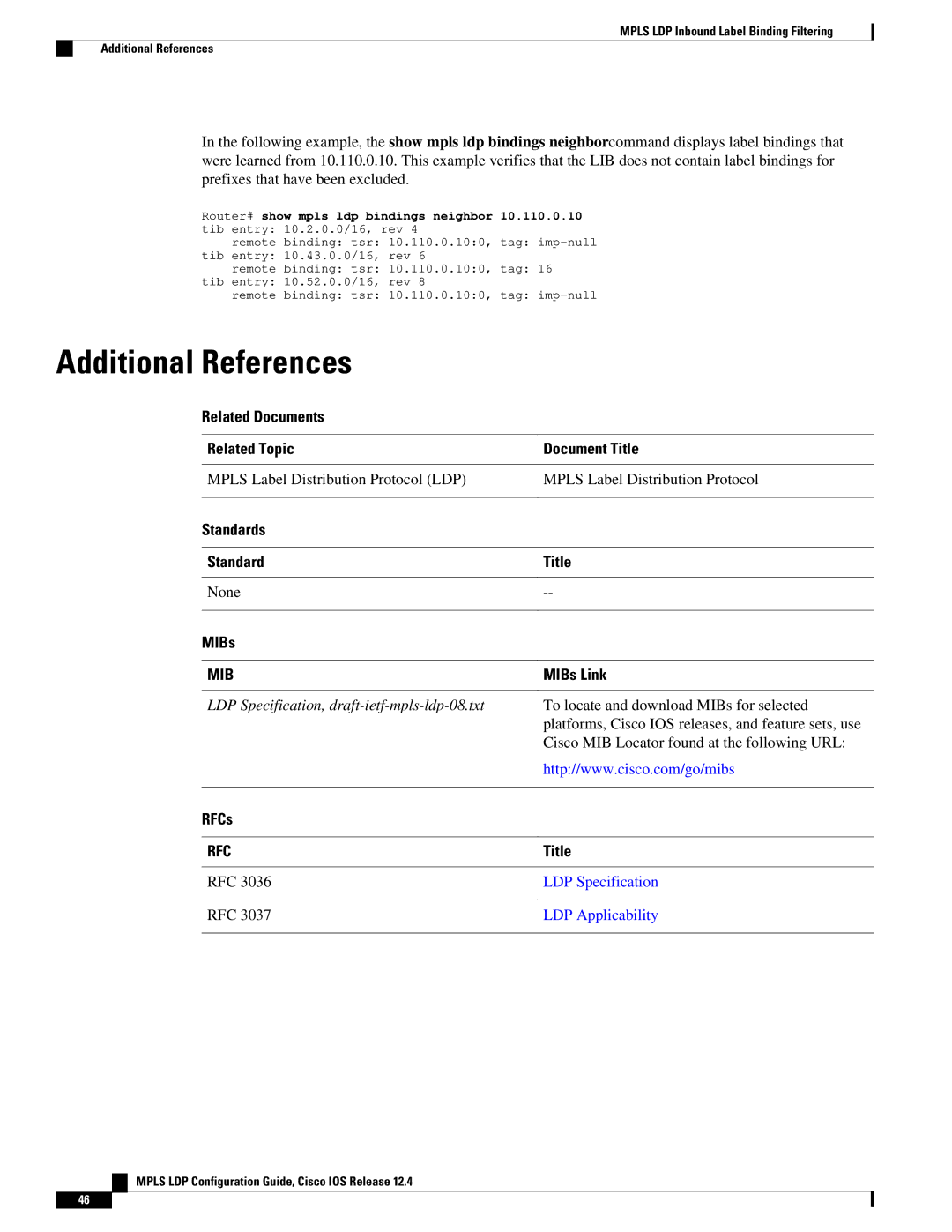 Cisco Systems 12.4 manual LDP Specification, draft-ietf-mpls-ldp-08.txt 