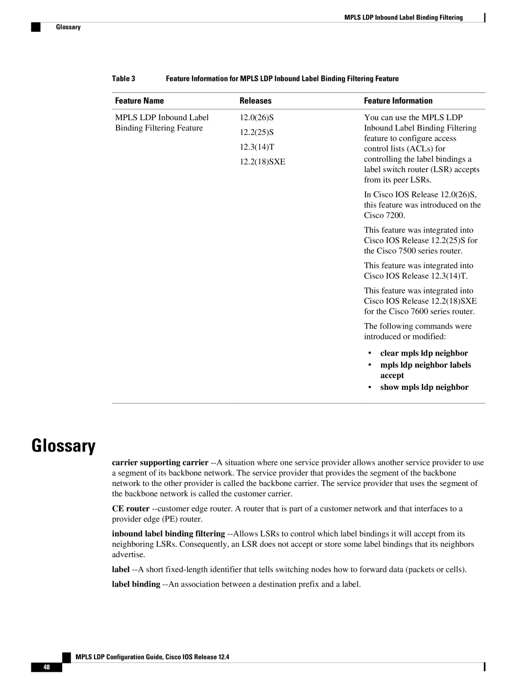 Cisco Systems 12.4 manual Glossary, Releases Feature Information 