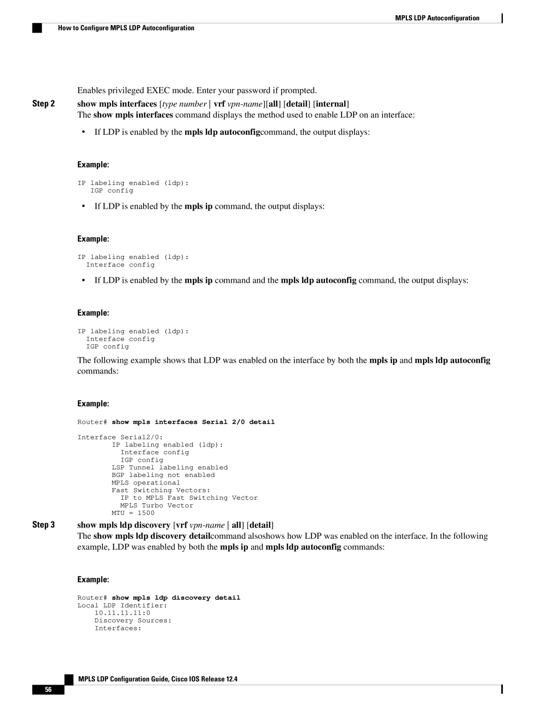 Cisco Systems 12.4 manual Router# show mpls interfaces Serial 2/0 detail 