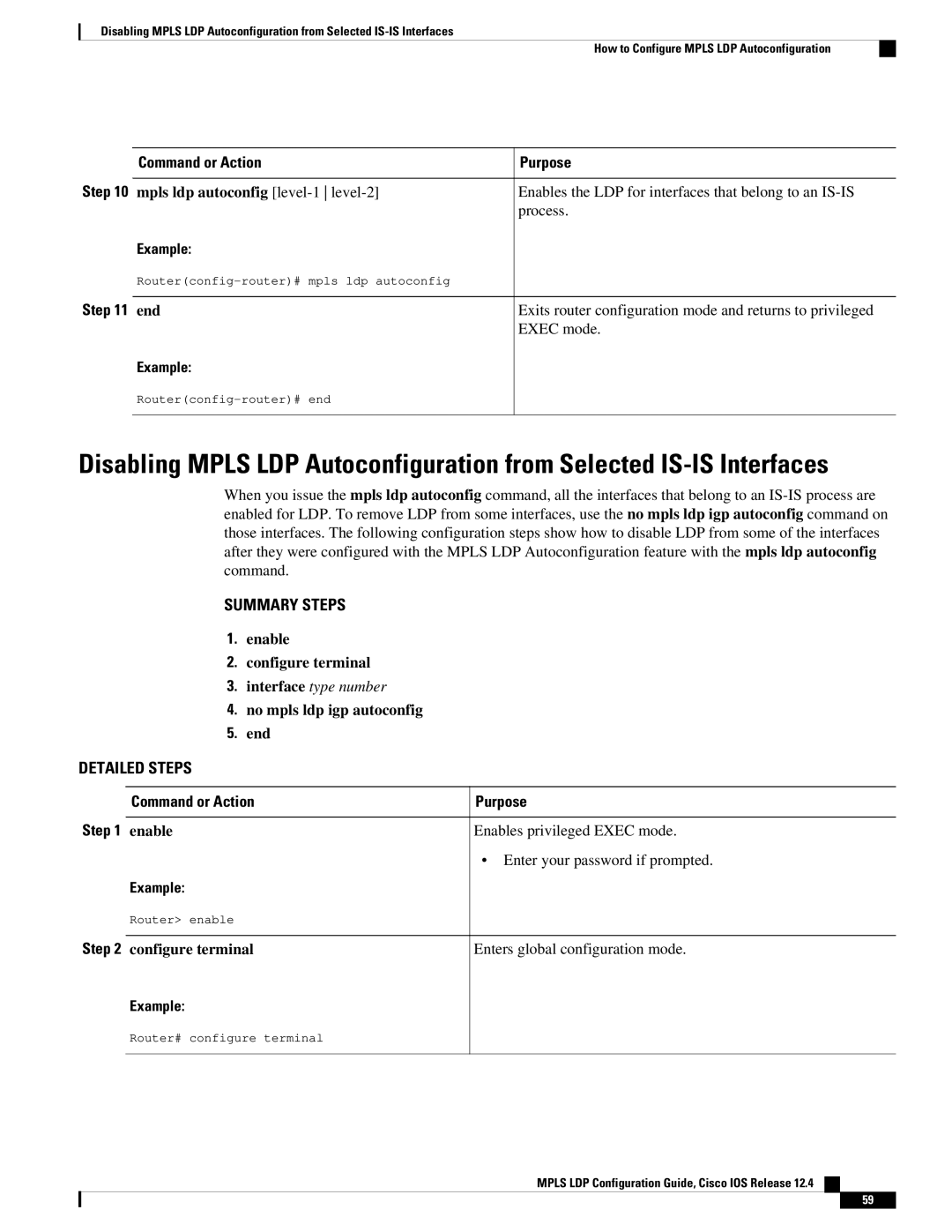 Cisco Systems 12.4 manual Enables the LDP for interfaces that belong to an IS-IS 