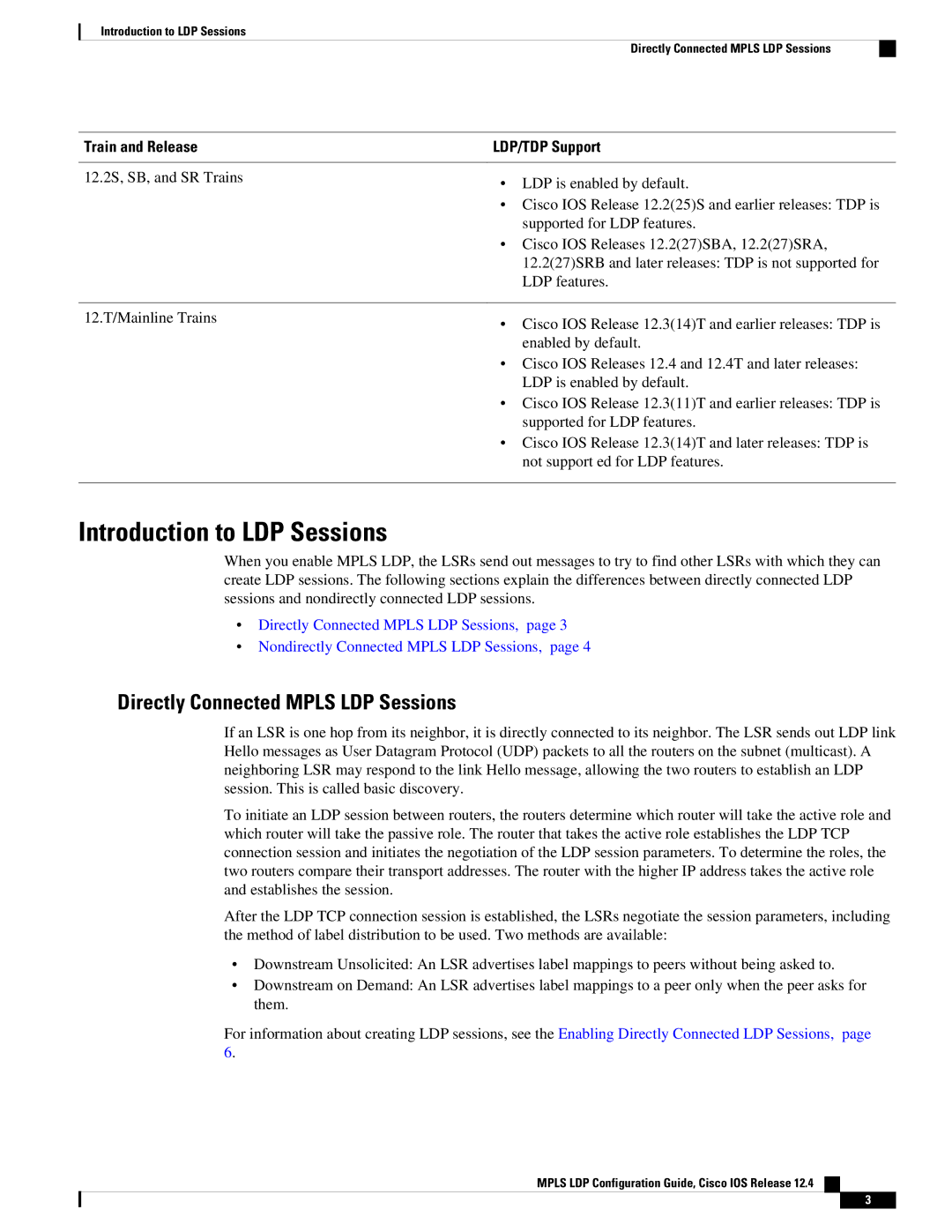 Cisco Systems 12.4 manual Introduction to LDP Sessions, Train and Release LDP/TDP Support 