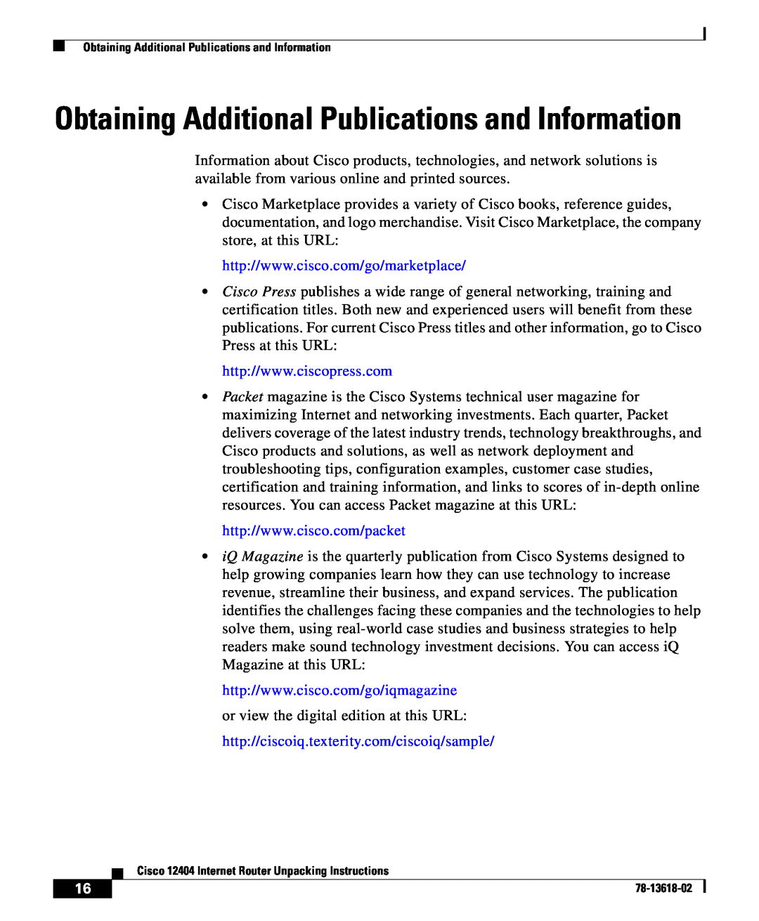 Cisco Systems 12404 manual Obtaining Additional Publications and Information 