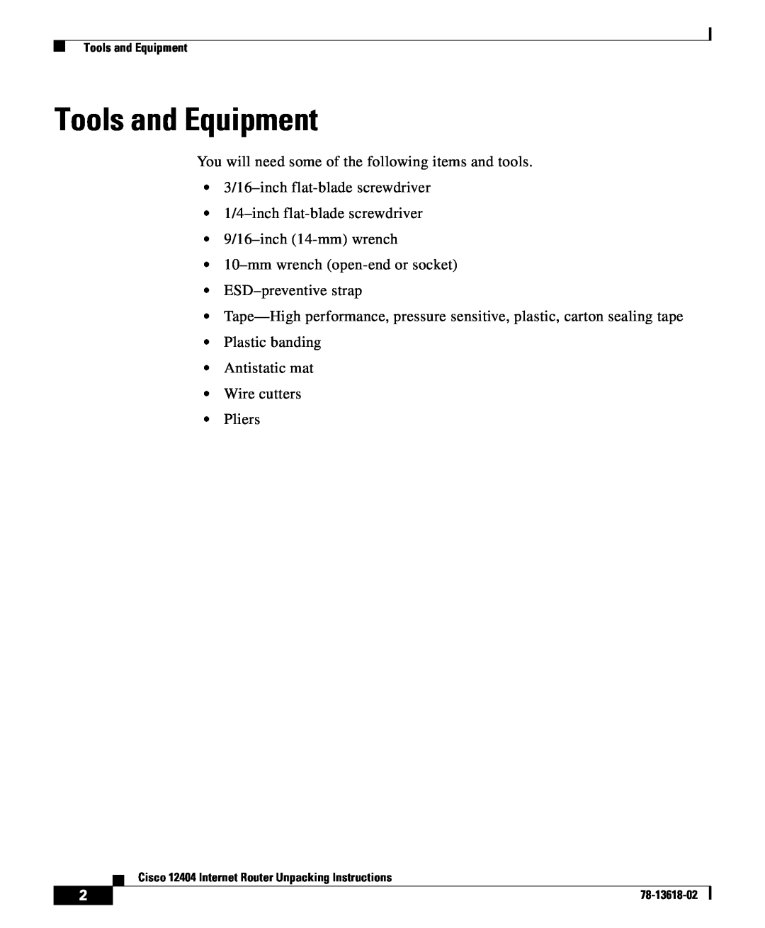 Cisco Systems 12404 manual Tools and Equipment 