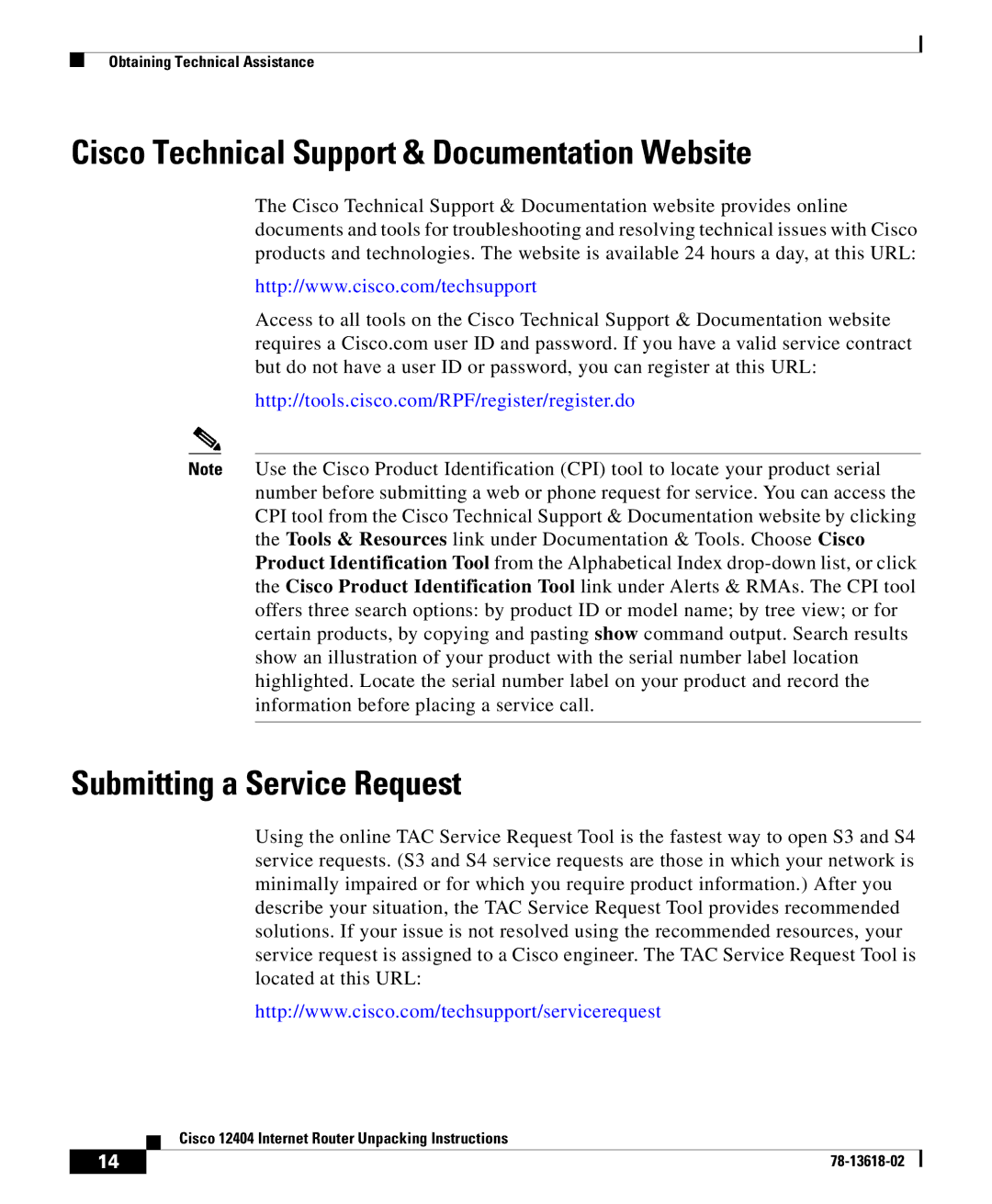 Cisco Systems 12404 manual Cisco Technical Support & Documentation Website, Submitting a Service Request 