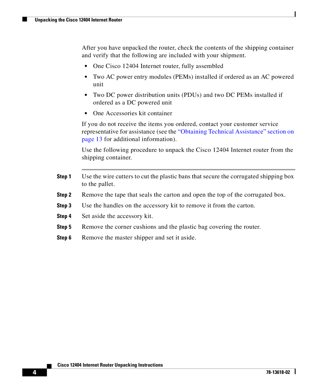 Cisco Systems manual Unpacking the Cisco 12404 Internet Router 