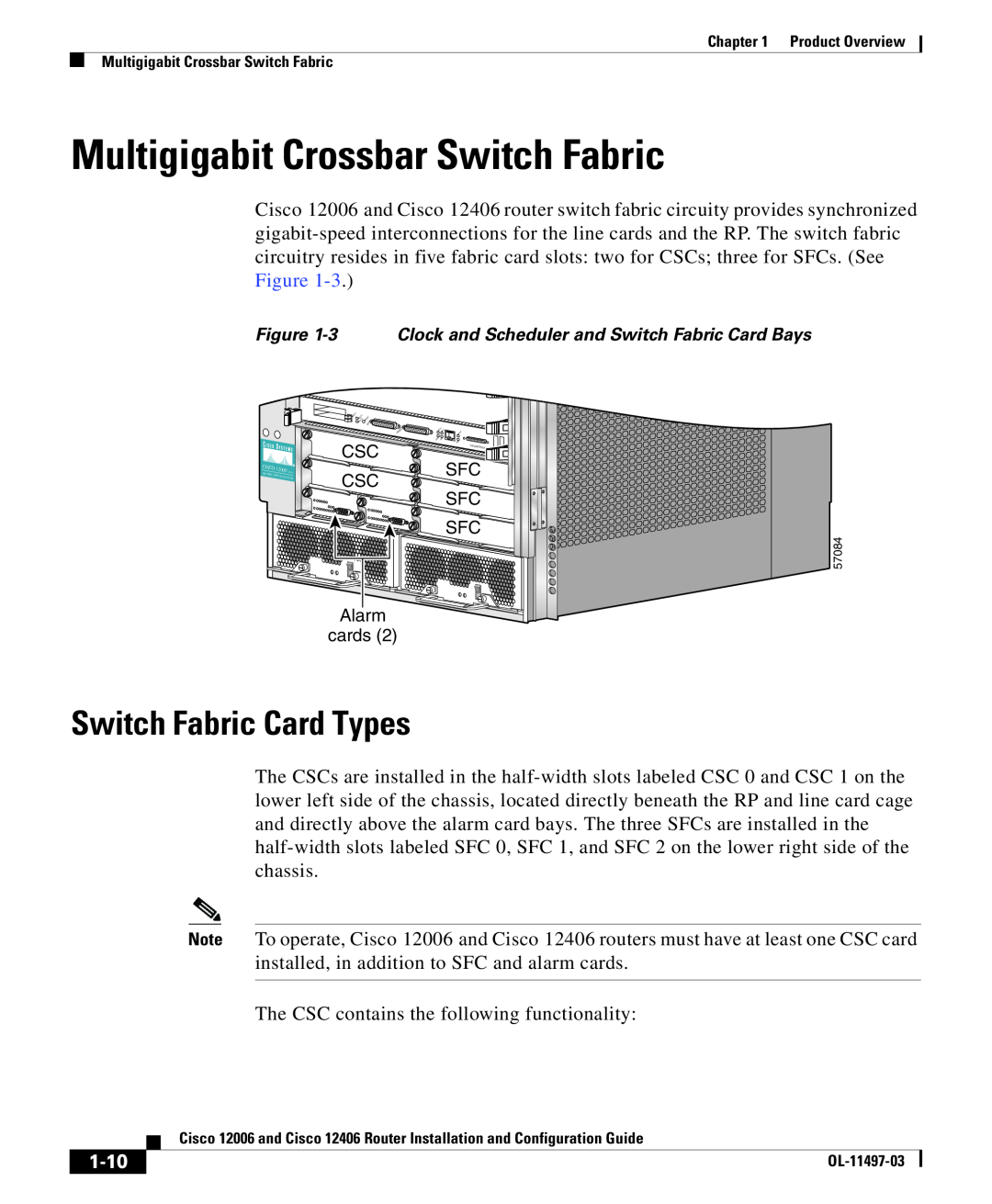 Cisco Systems 12406 series, 12006 series manual Multigigabit Crossbar Switch Fabric, Switch Fabric Card Types, 1-10 