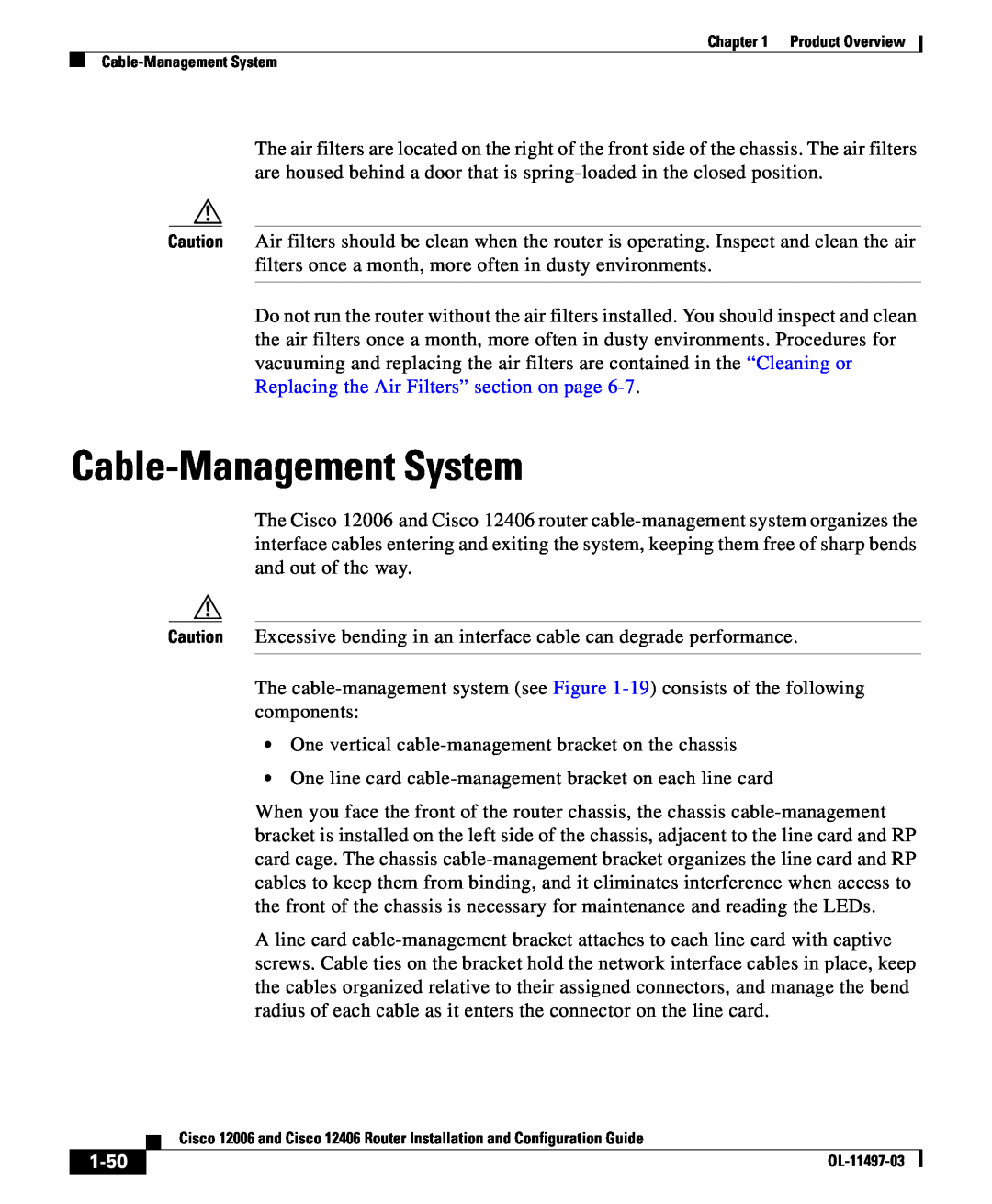 Cisco Systems 12406 series, 12006 series manual Cable-Management System, 1-50 