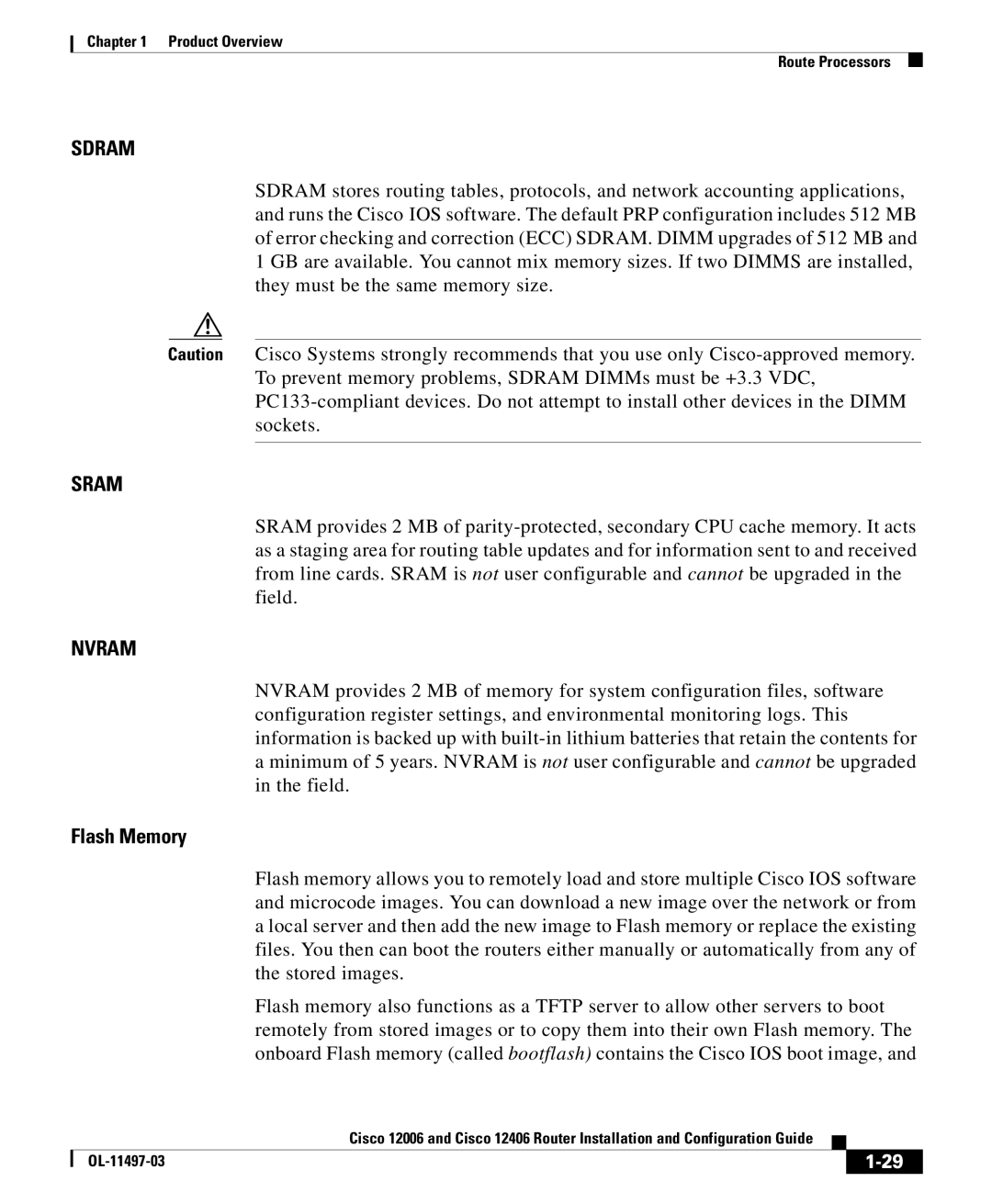 Cisco Systems 12006 series, 12406 series manual Sdram 