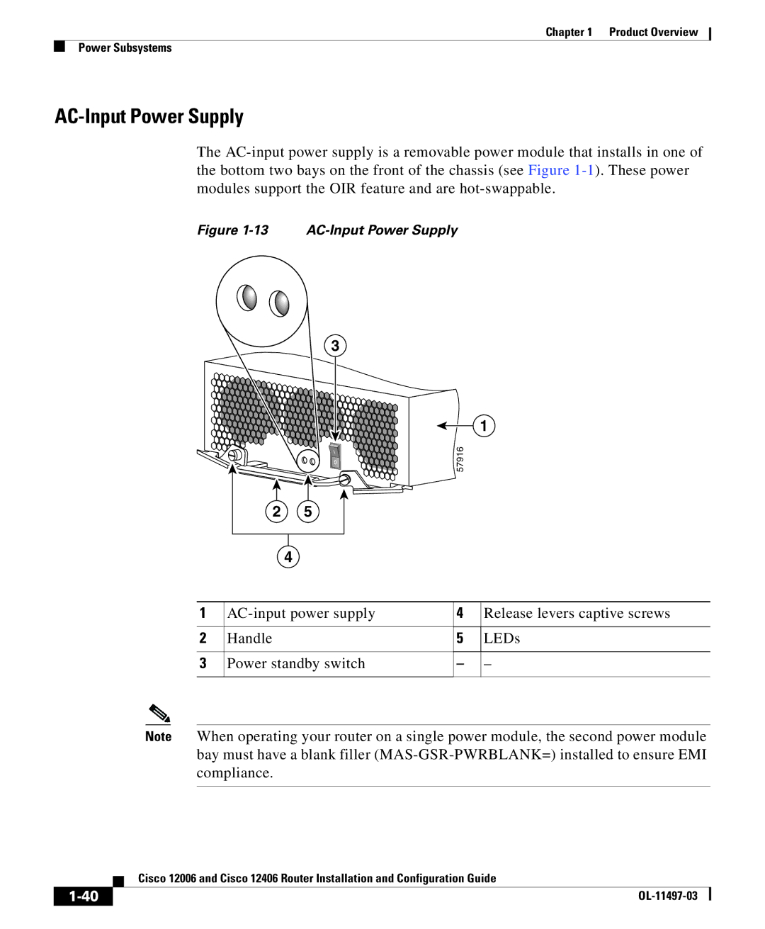 Cisco Systems 12406 series, 12006 series manual AC-Input Power Supply 