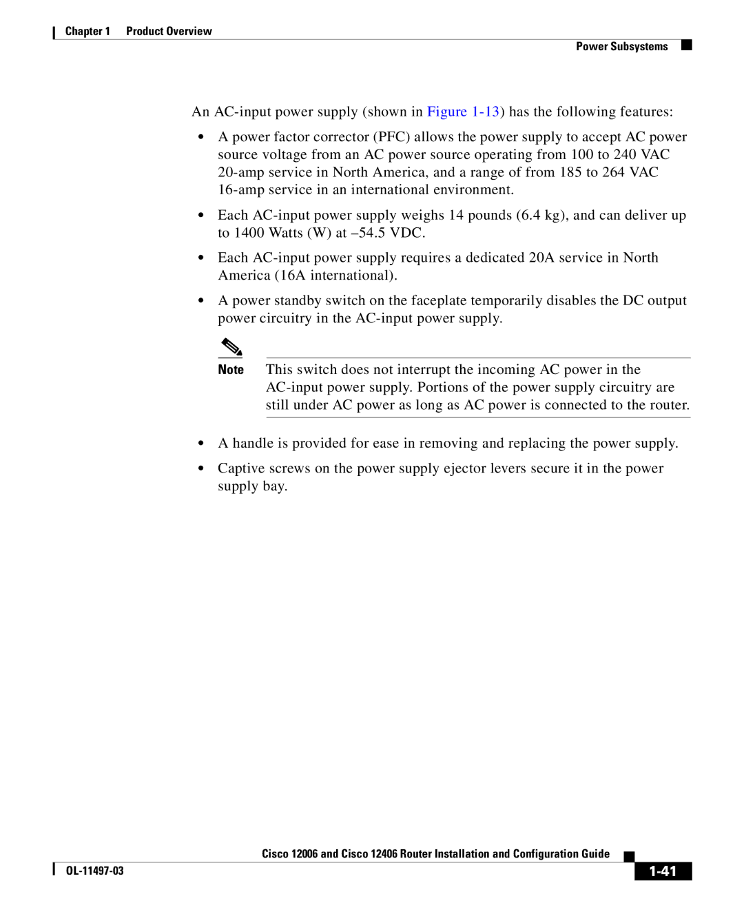 Cisco Systems 12006 series, 12406 series manual Product Overview Power Subsystems 