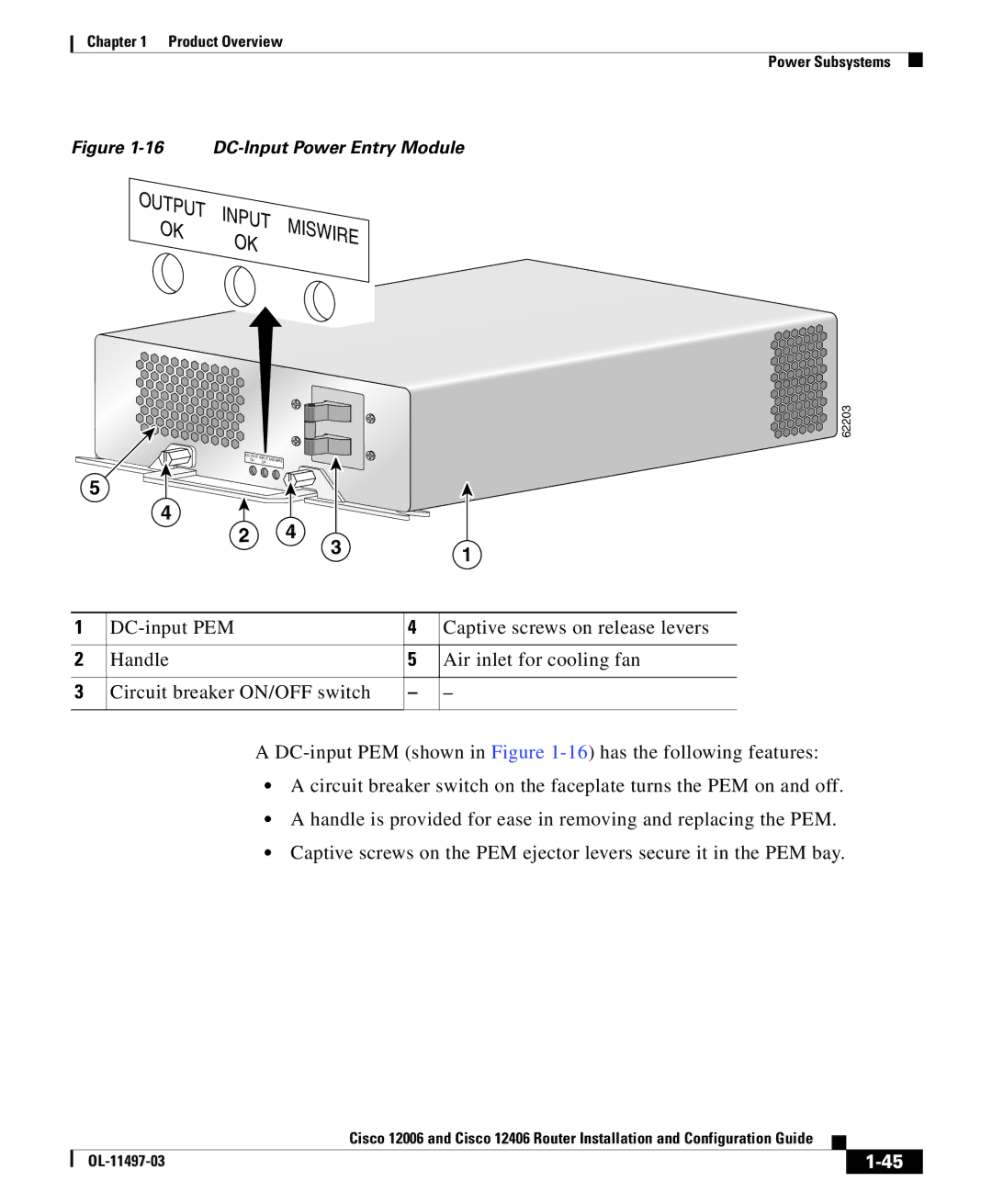 Cisco Systems 12006 series, 12406 series manual DC-Input Power Entry Module 