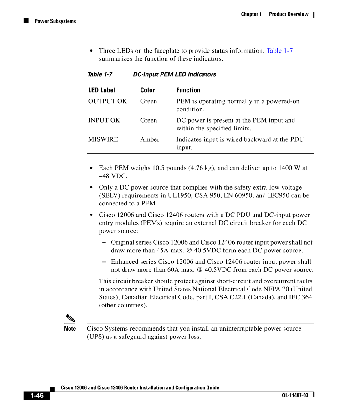 Cisco Systems 12406 series, 12006 series manual LED Label Color Function 