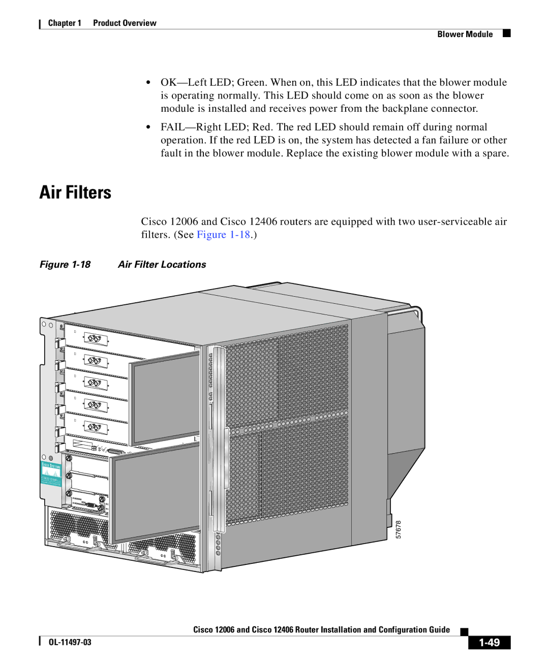 Cisco Systems 12006 series, 12406 series manual Air Filters, Air Filter Locations 