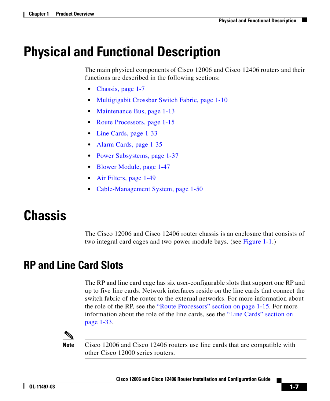 Cisco Systems 12006 series, 12406 series manual Physical and Functional Description, Chassis, RP and Line Card Slots 