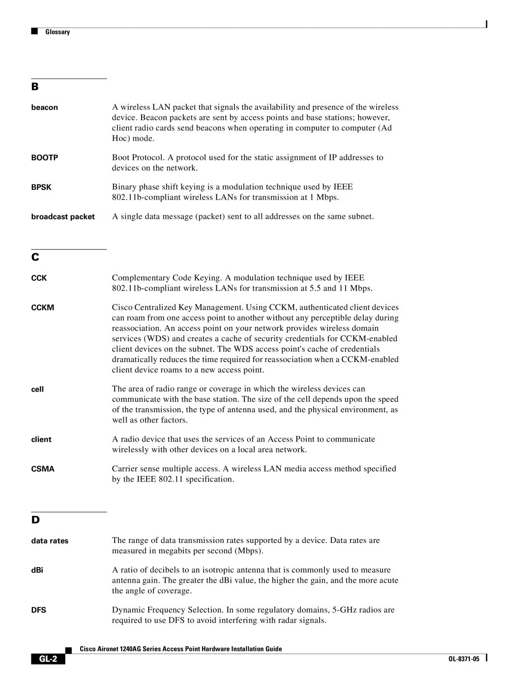 Cisco Systems 1240AG manual GL-2 