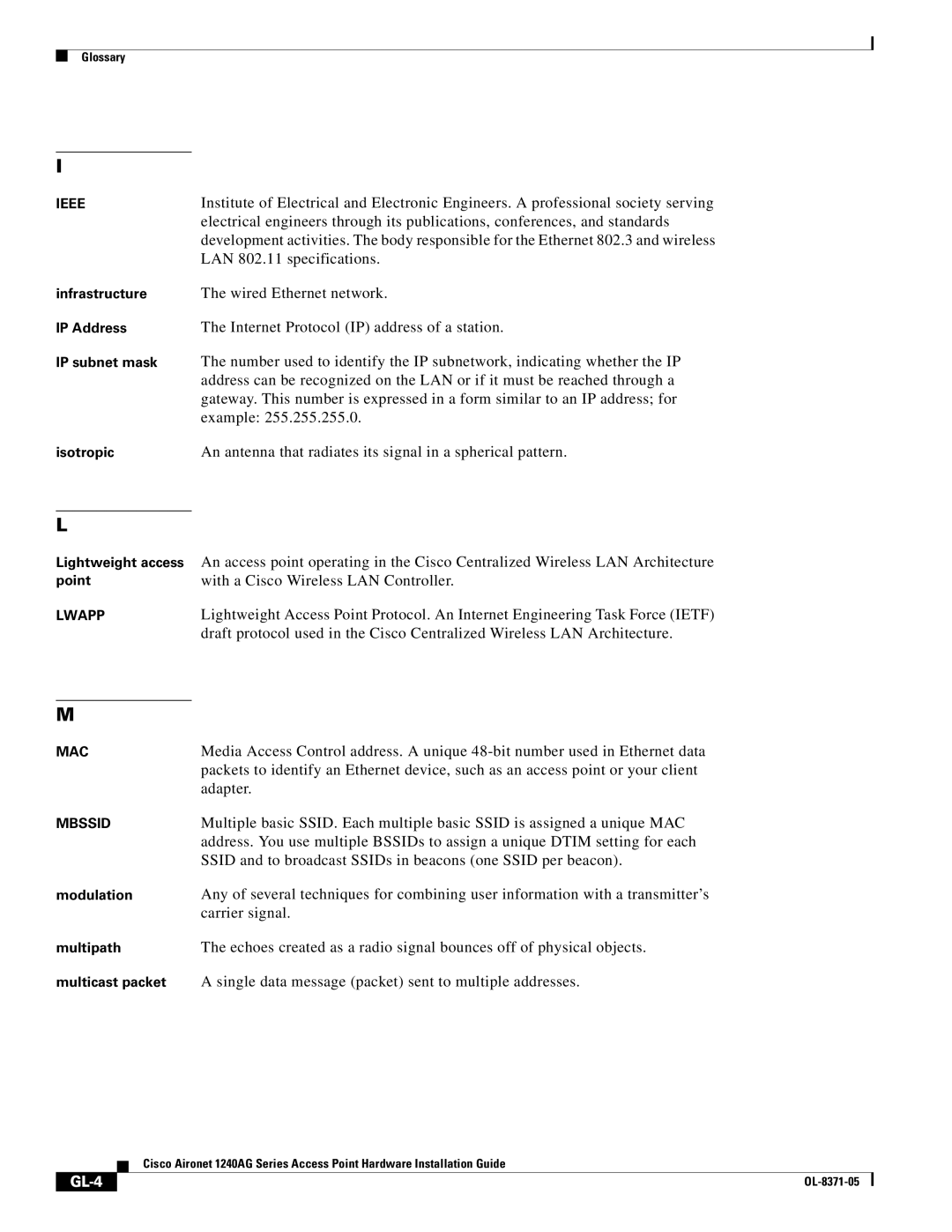 Cisco Systems 1240AG manual GL-4 