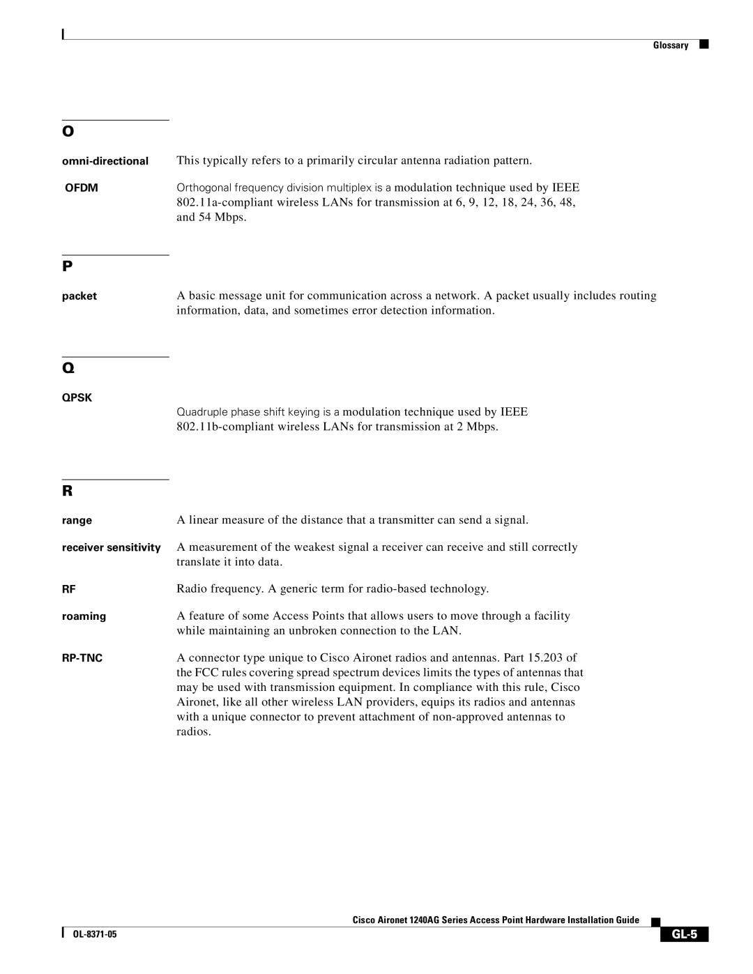 Cisco Systems 1240AG manual GL-5 