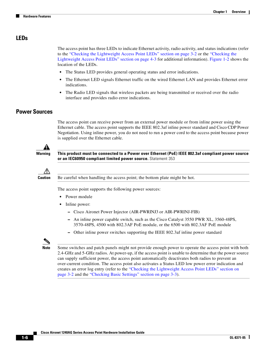 Cisco Systems 1240AG manual LEDs 