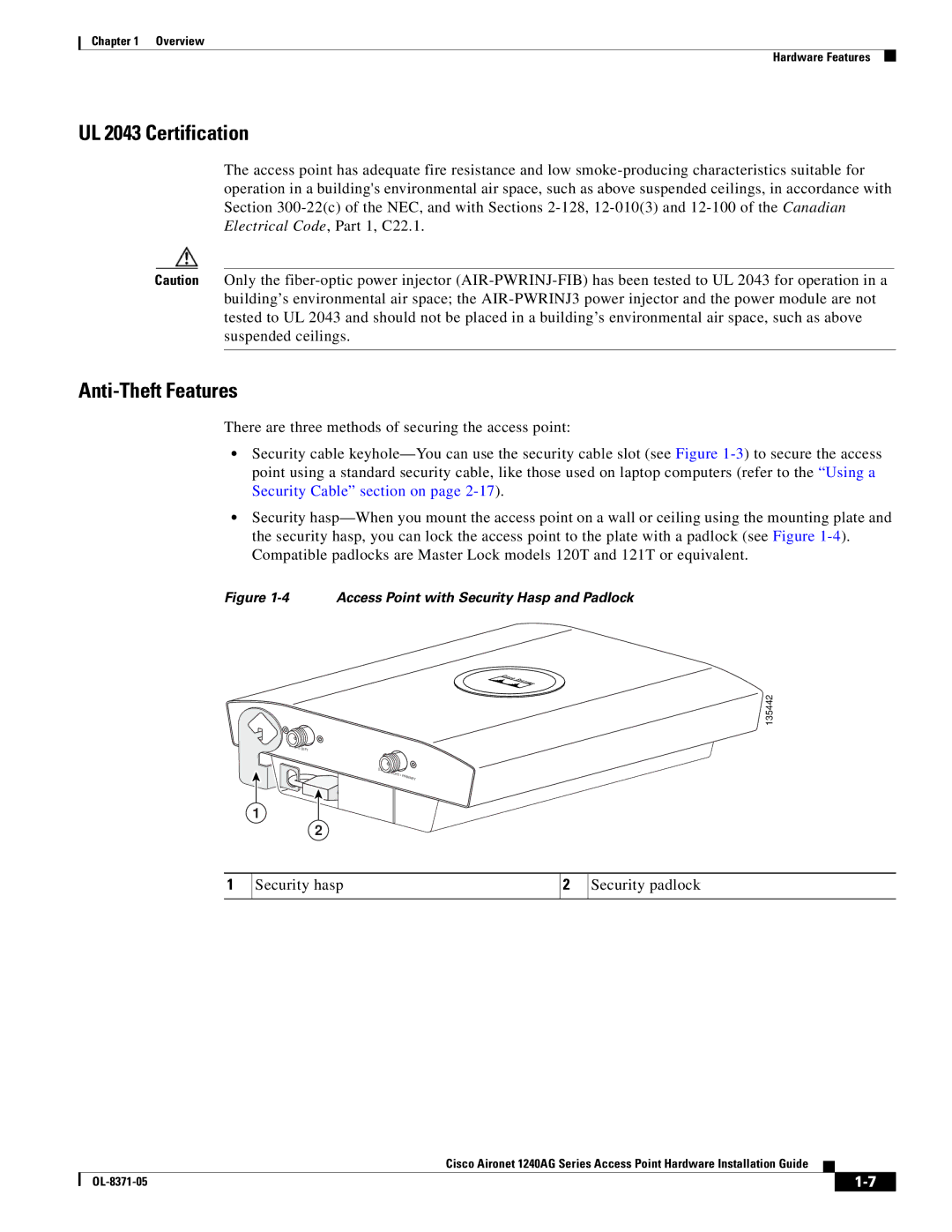 Cisco Systems 1240AG manual UL 2043 Certification 