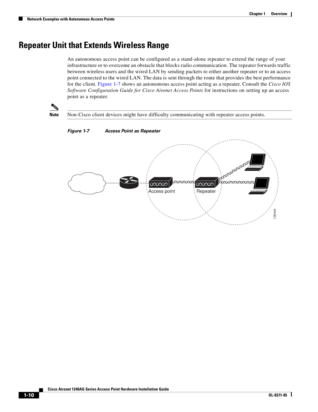 Cisco Systems 1240AG manual Repeater Unit that Extends Wireless Range, Access Point as Repeater 