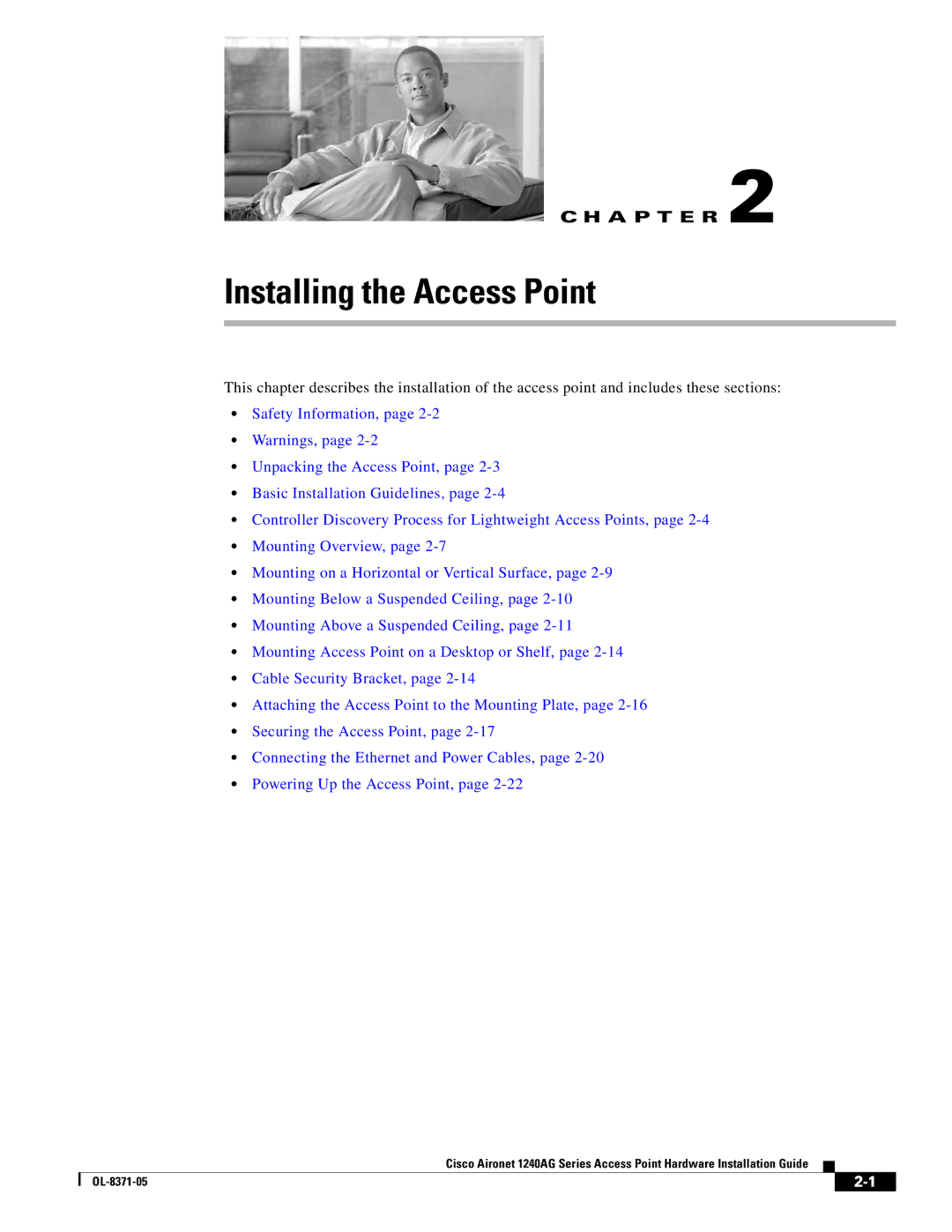 Cisco Systems 1240AG manual Installing the Access Point 