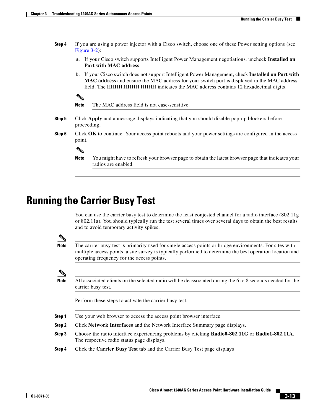 Cisco Systems 1240AG manual Running the Carrier Busy Test 