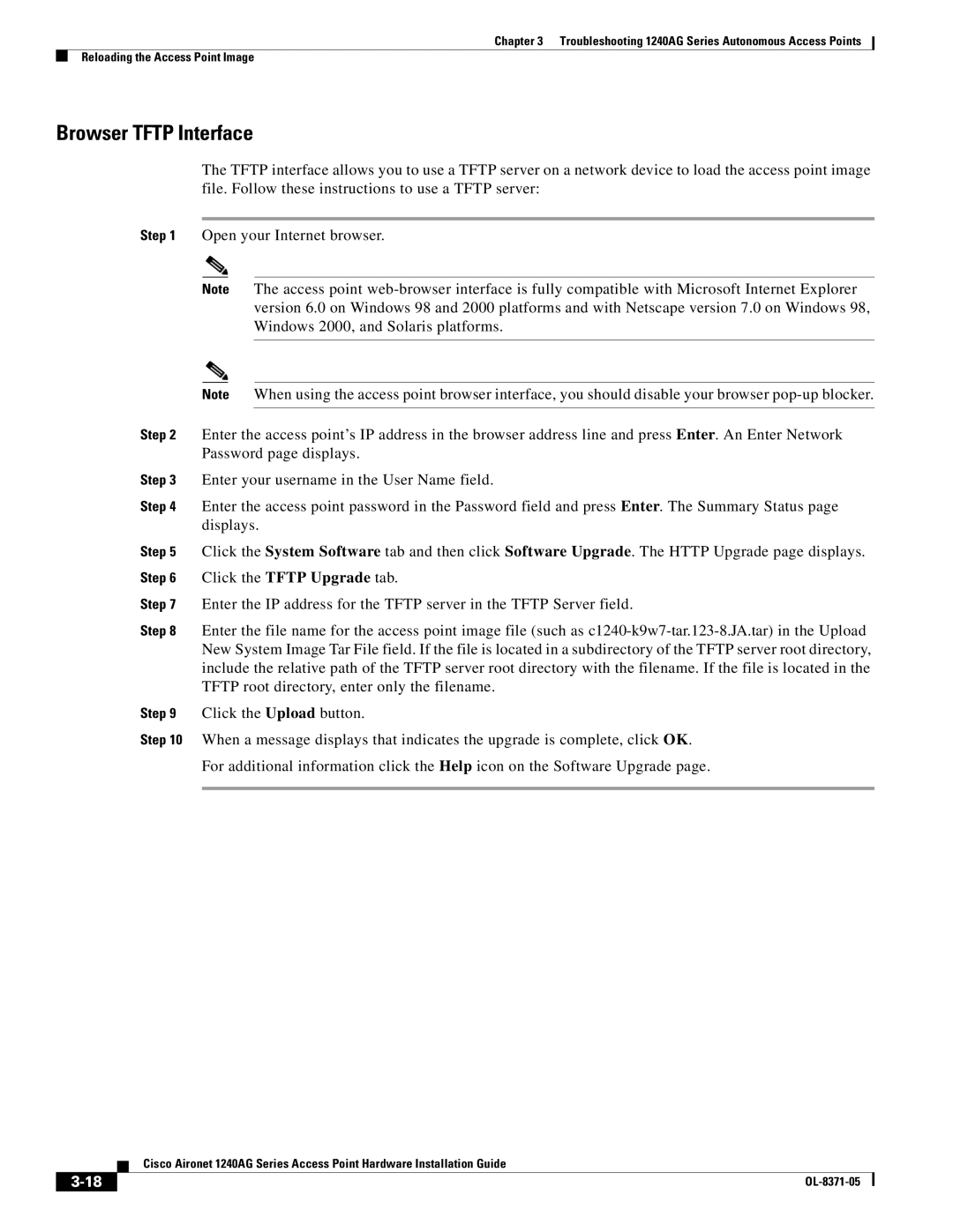 Cisco Systems 1240AG manual Browser Tftp Interface 