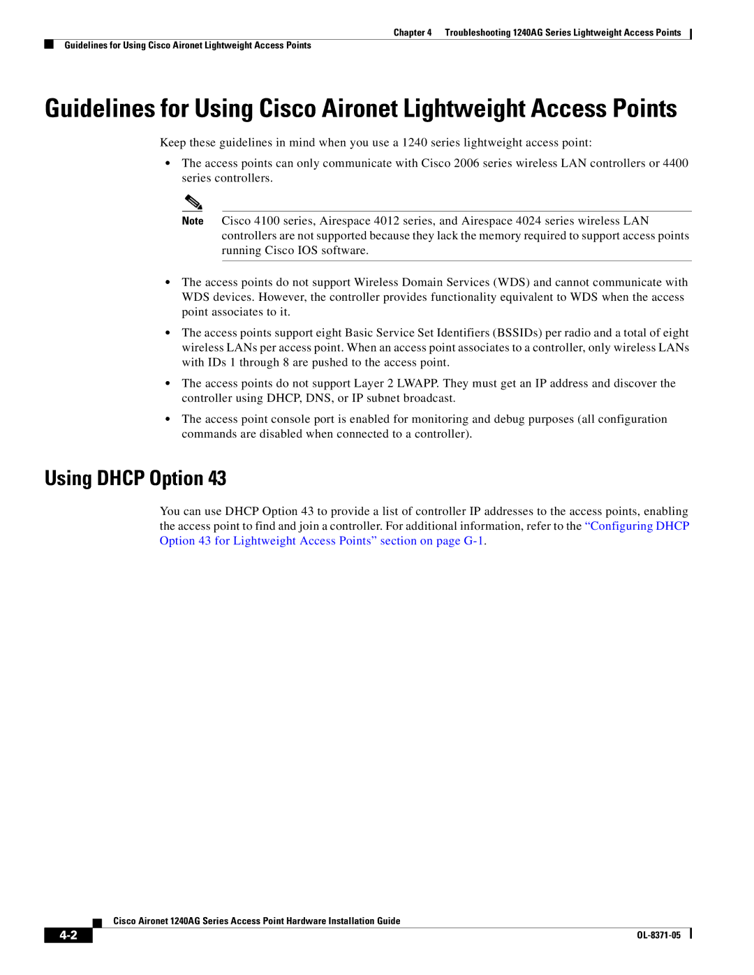 Cisco Systems 1240AG manual Using Dhcp Option 