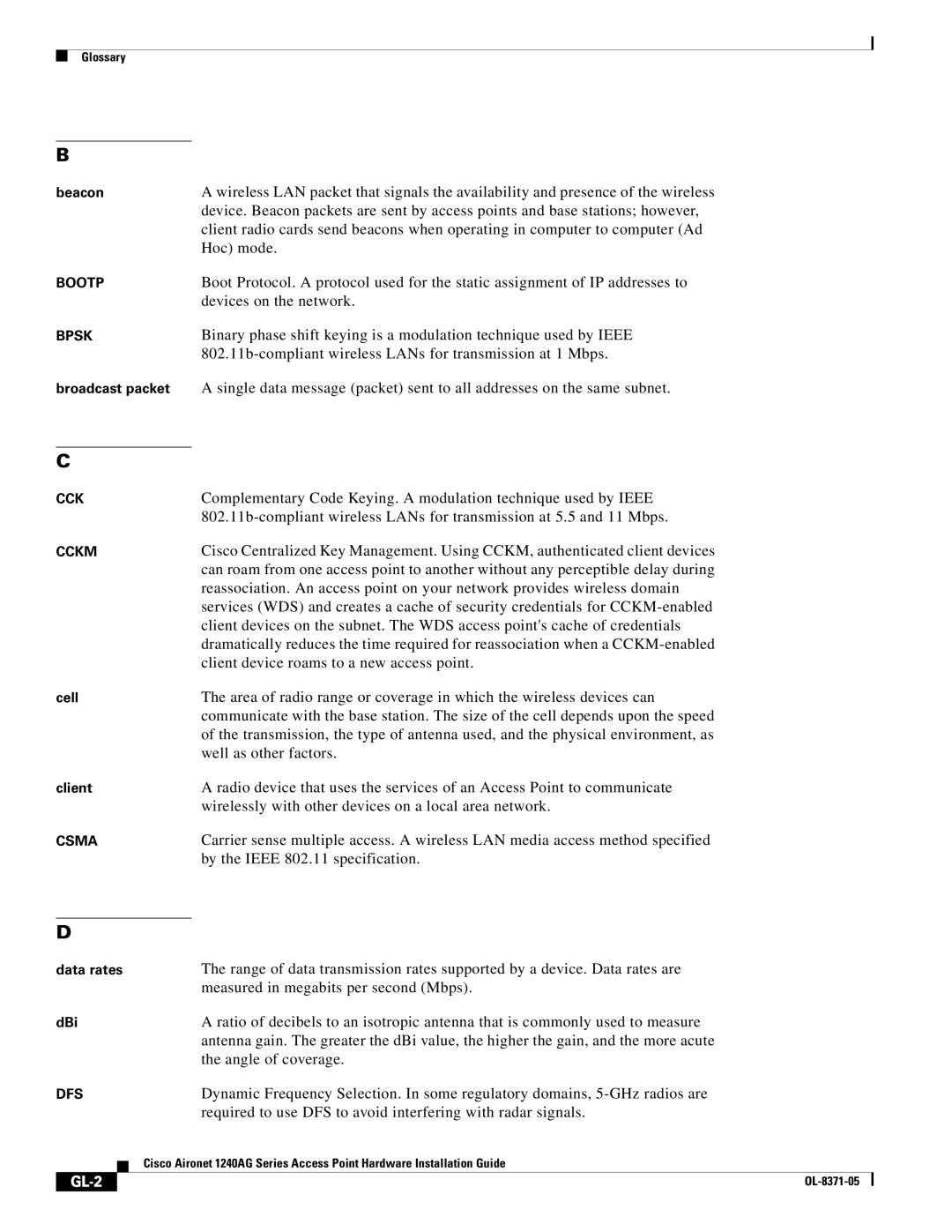 Cisco Systems 1240AG manual GL-2 