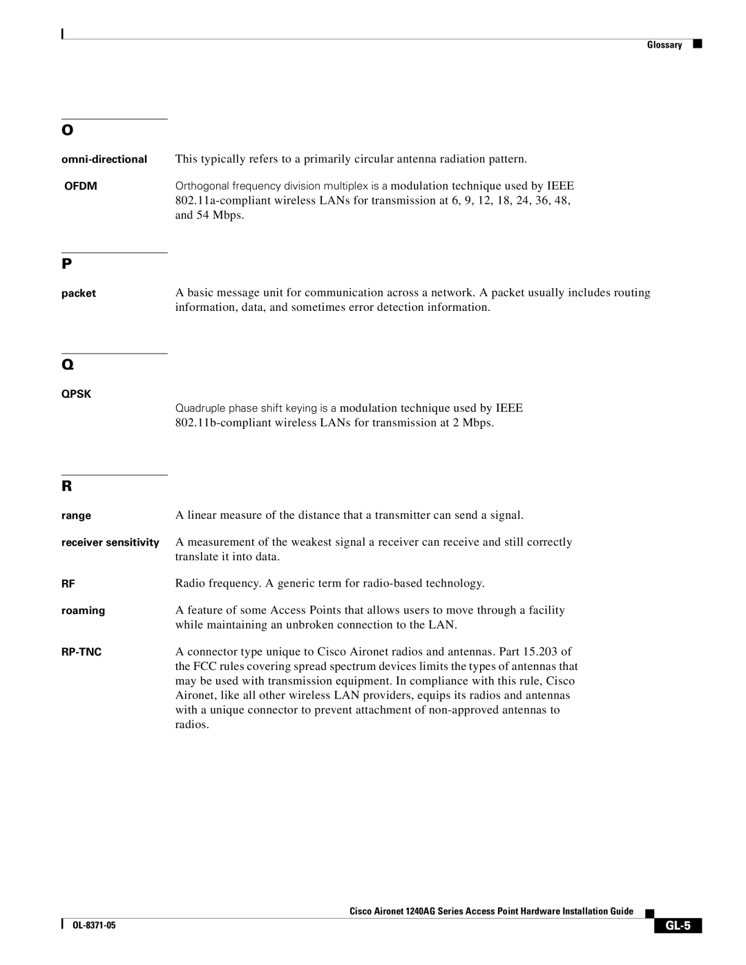 Cisco Systems 1240AG manual GL-5 