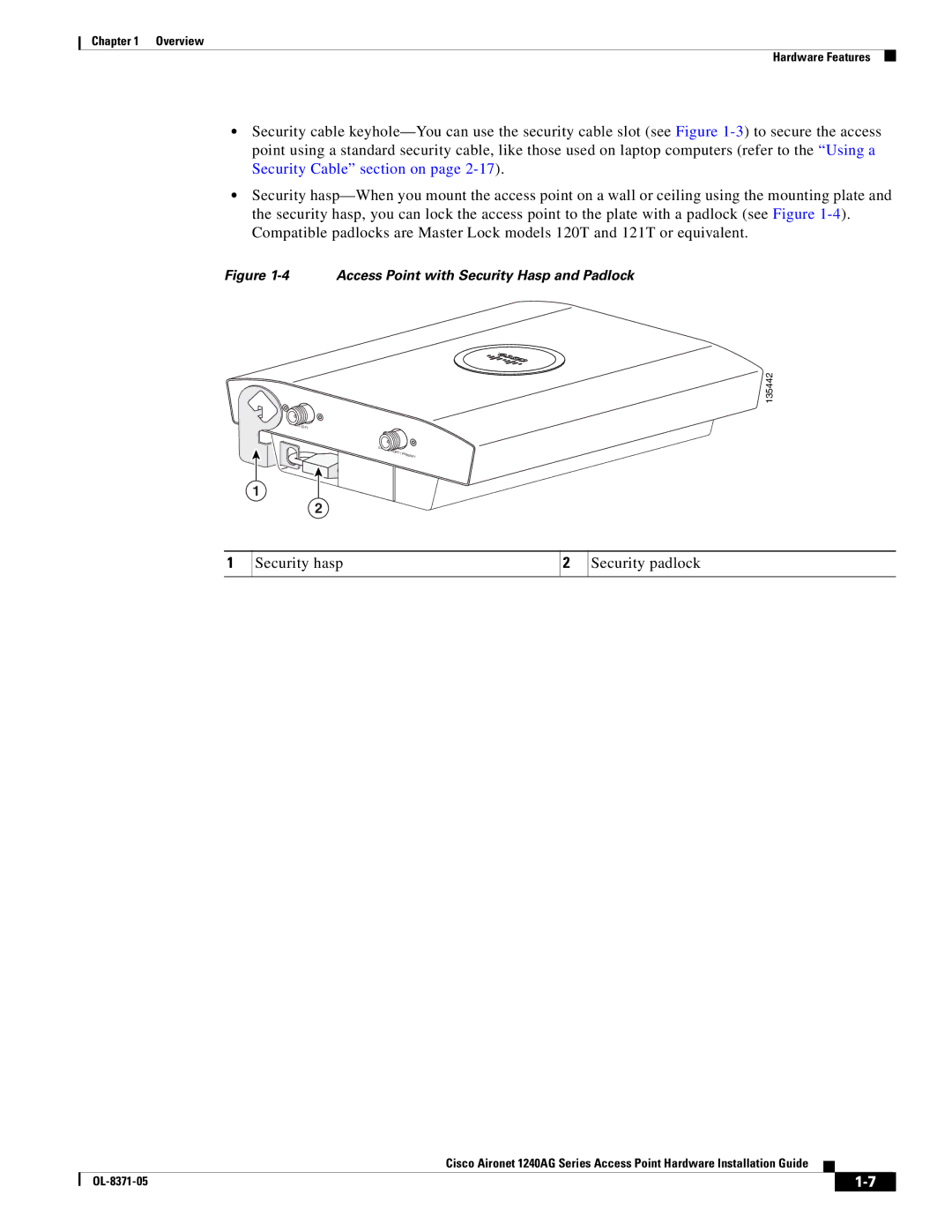 Cisco Systems 1240AG manual Security hasp Security padlock 