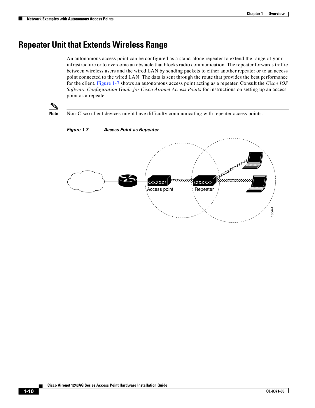 Cisco Systems 1240AG manual Repeater Unit that Extends Wireless Range, Access Point as Repeater 