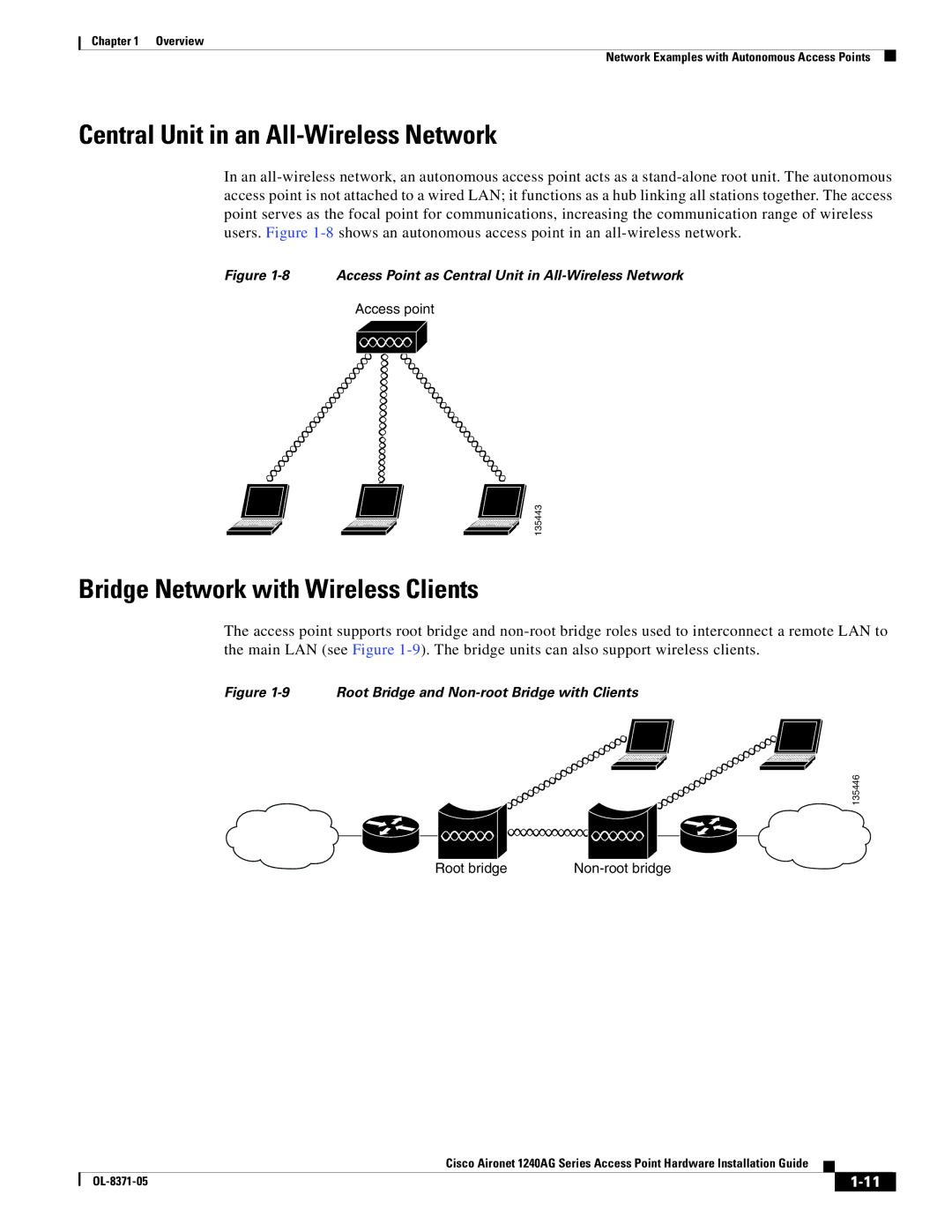 Cisco Systems 1240AG manual Central Unit in an All-Wireless Network, Bridge Network with Wireless Clients 