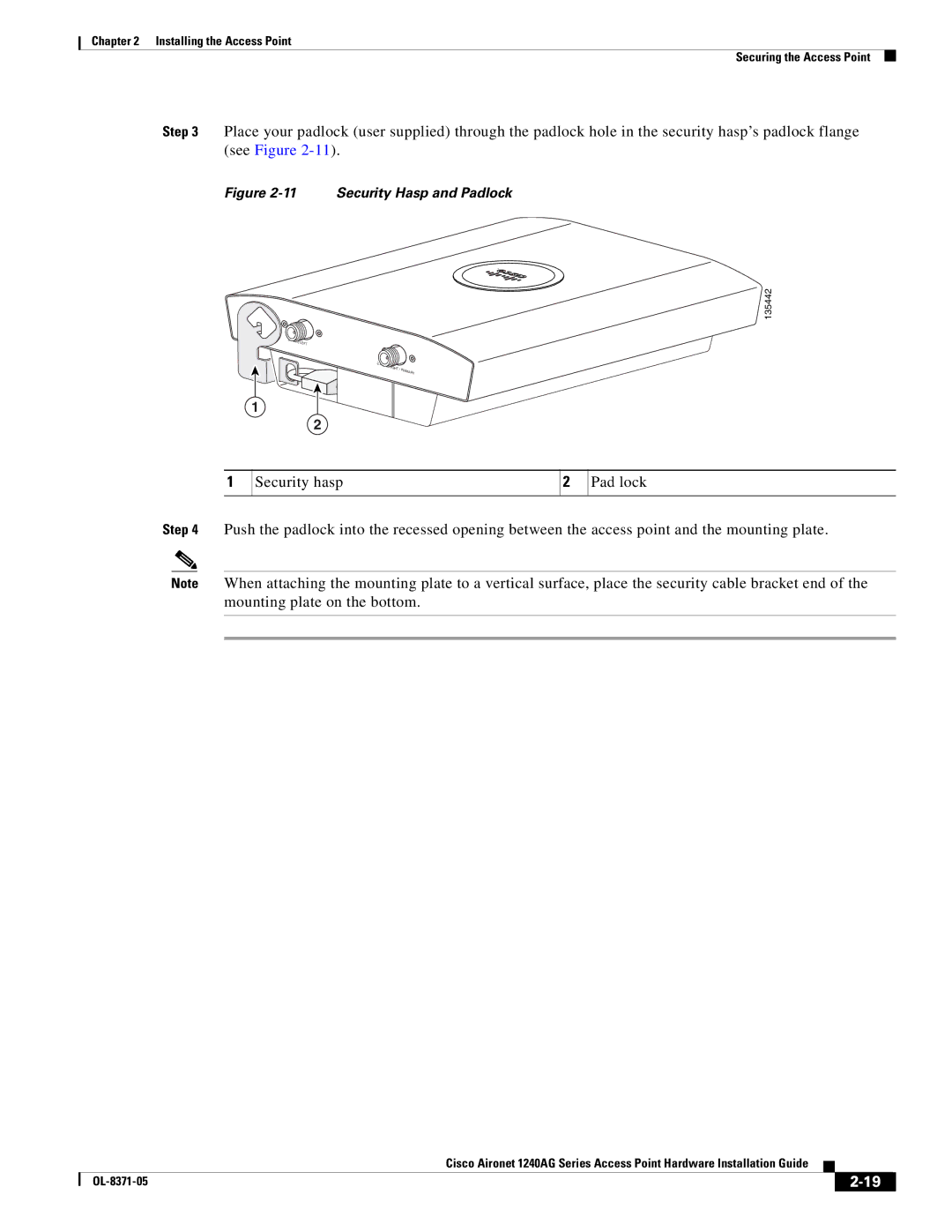 Cisco Systems 1240AG manual Security Hasp and Padlock 