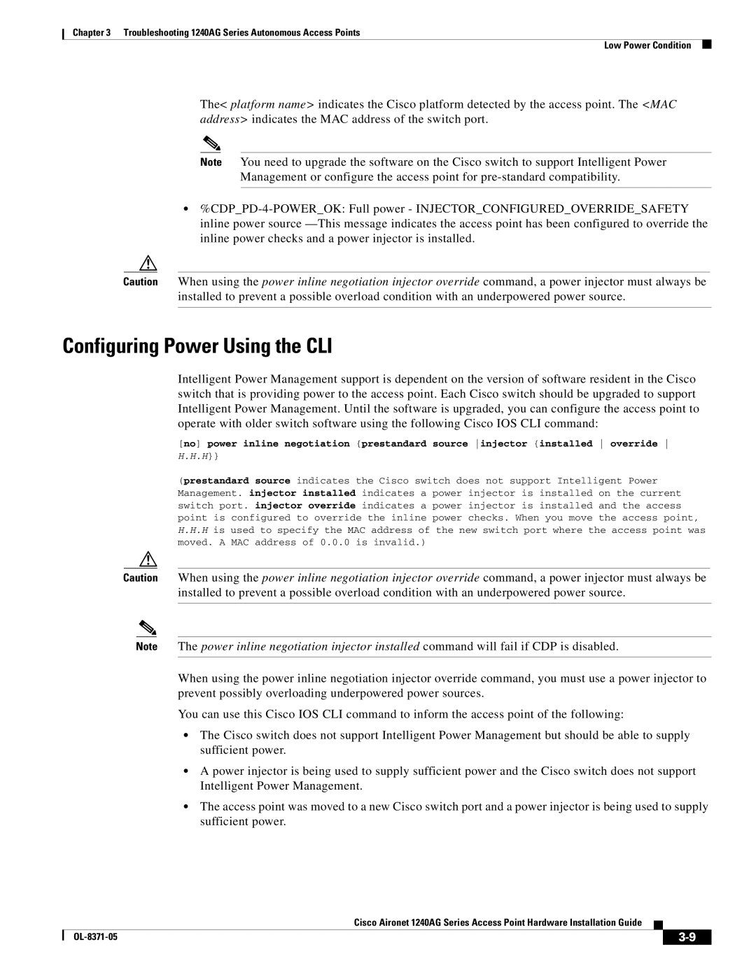 Cisco Systems 1240AG manual Configuring Power Using the CLI 