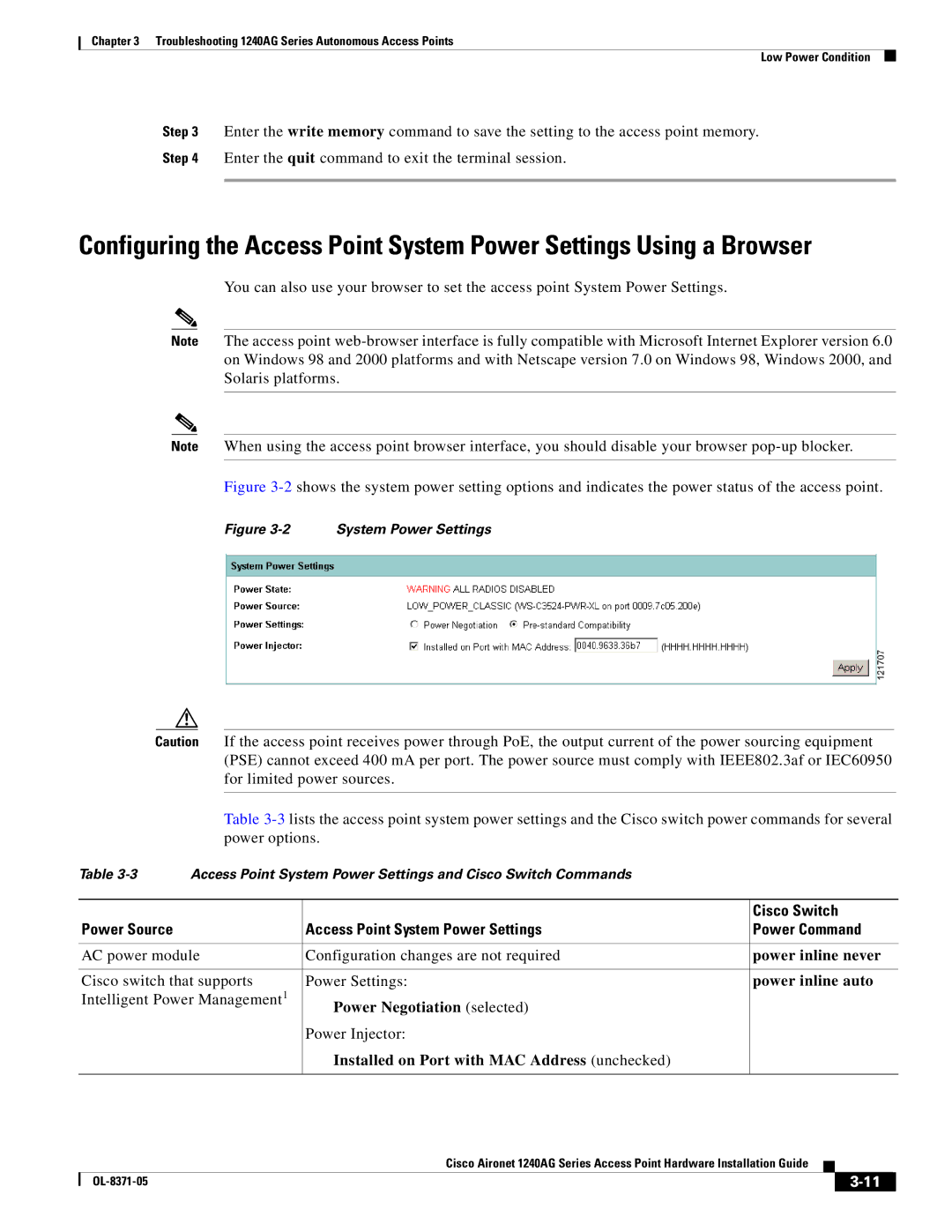 Cisco Systems 1240AG manual Power Negotiation selected 